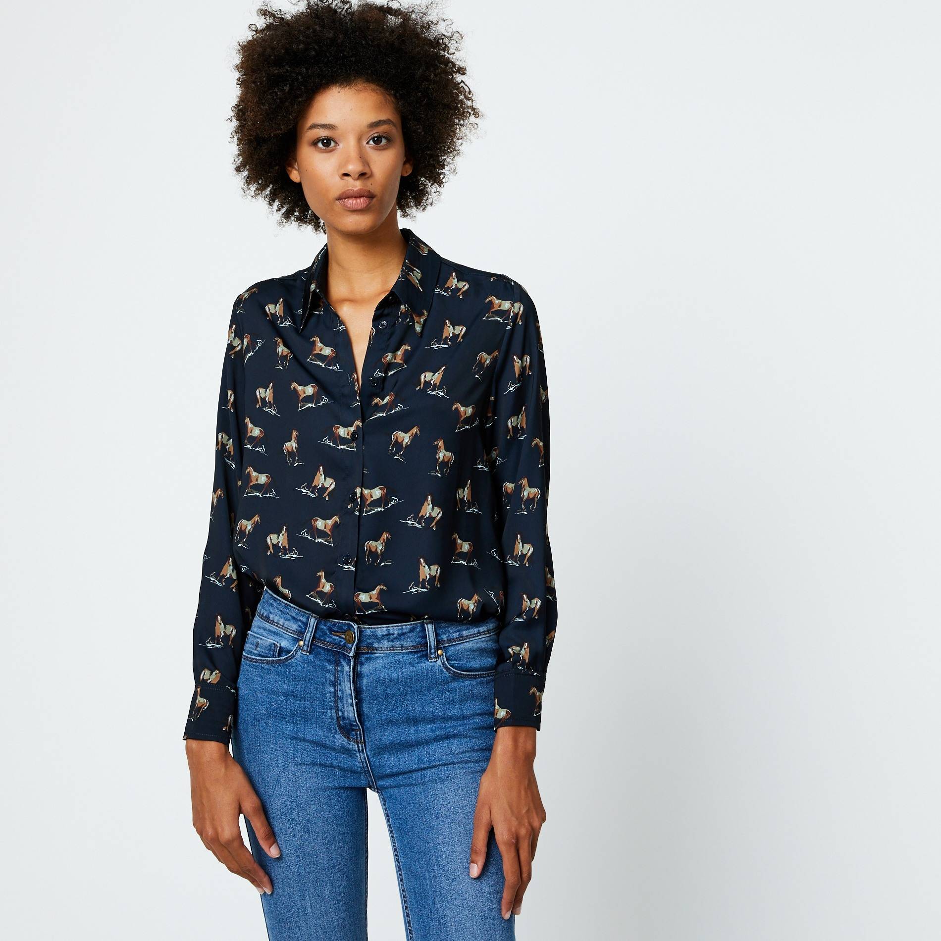 Chemise imprimé chevaux, Indigo, large image number 0.0