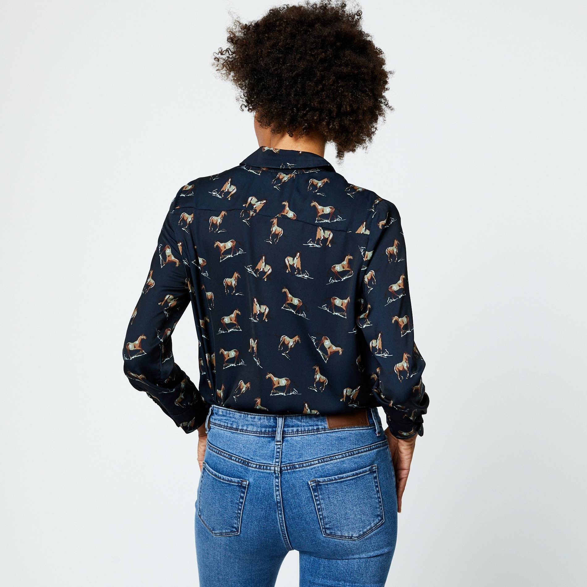 Chemise imprimé chevaux, Indigo, large image number 1