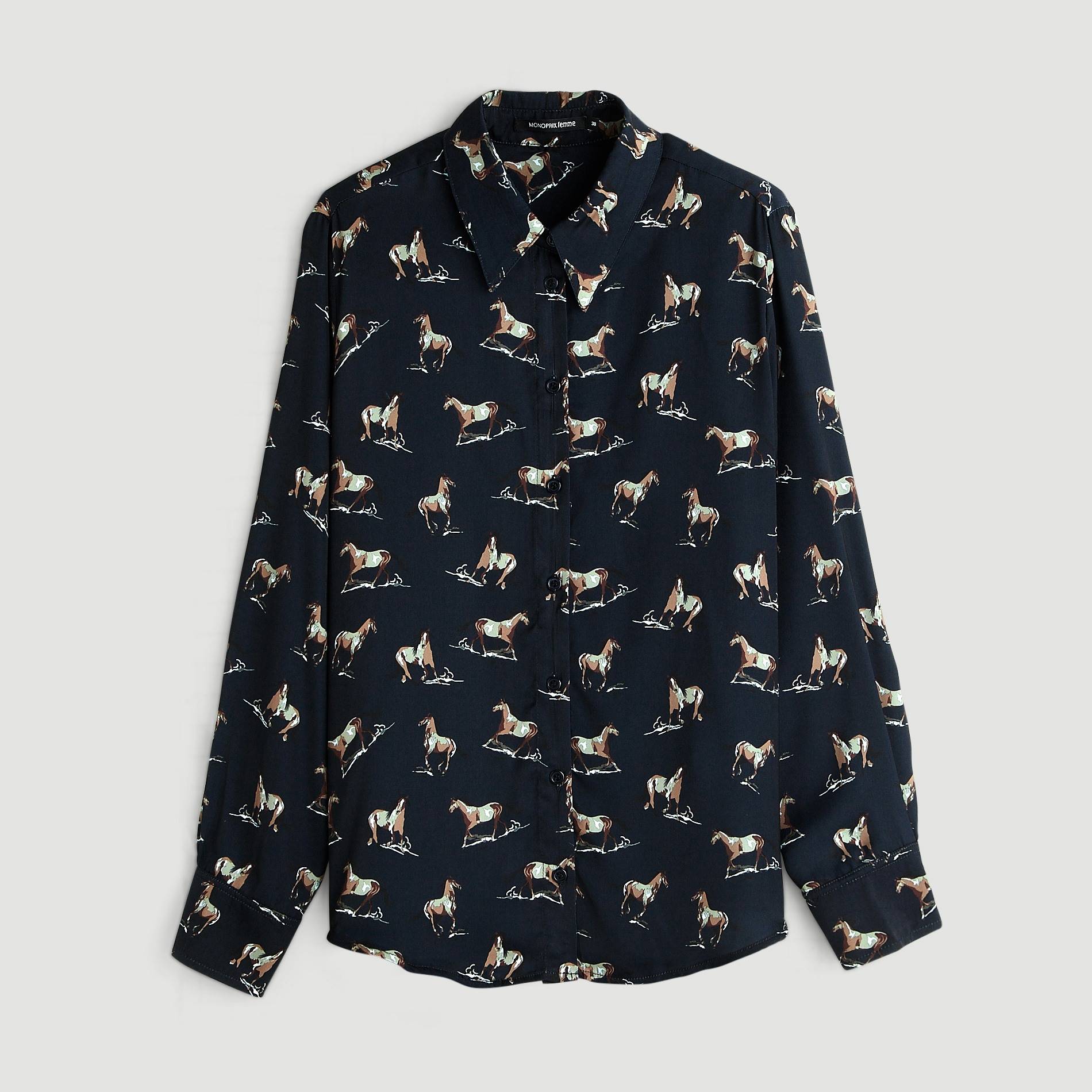 Chemise imprimé chevaux, Indigo, large image number 2.0