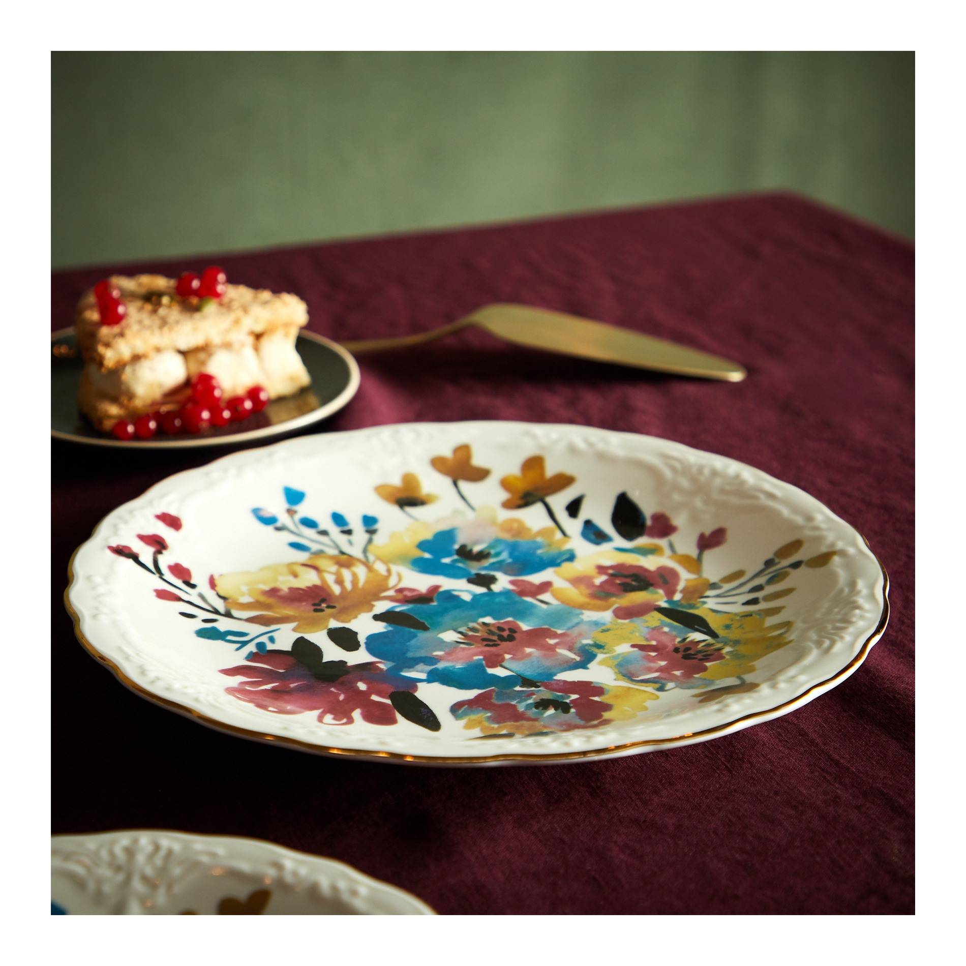 Assiette plate motif fleur, Blanc, large image number 0