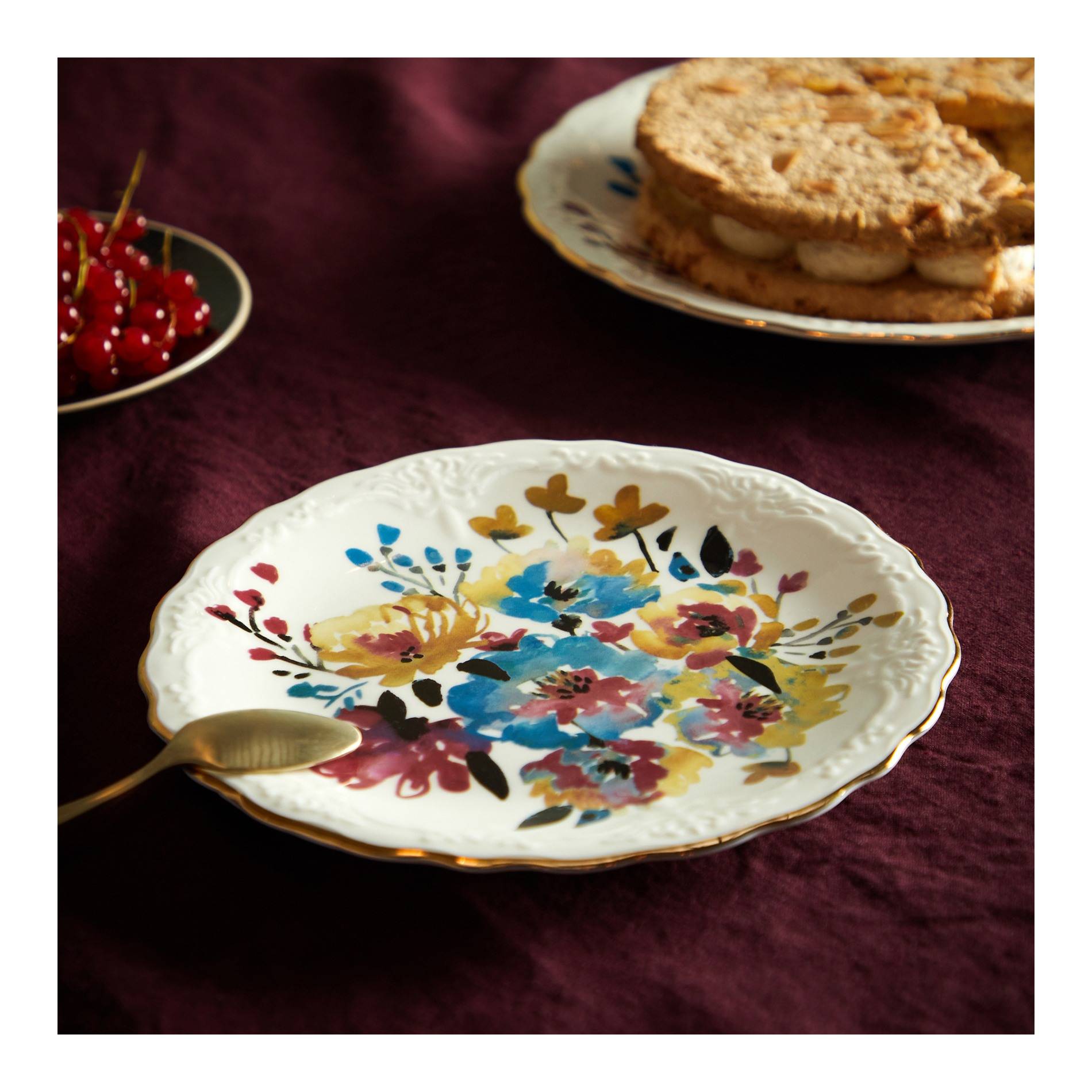 Assiette à dessert motif fleur, Ecru, large image number 0.0