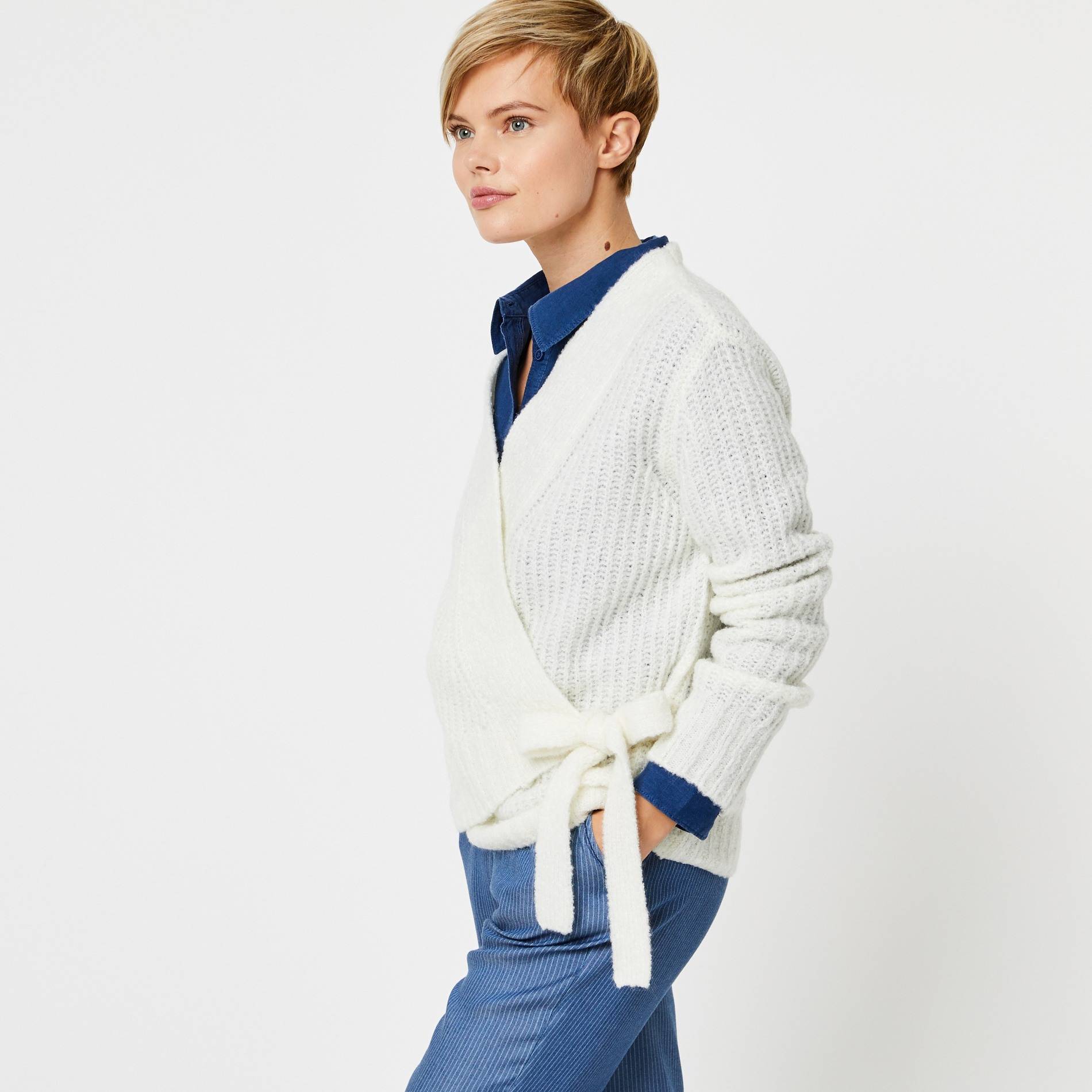 Cardigan cache-coeur contenant de la laine, Blanc, large image number 0