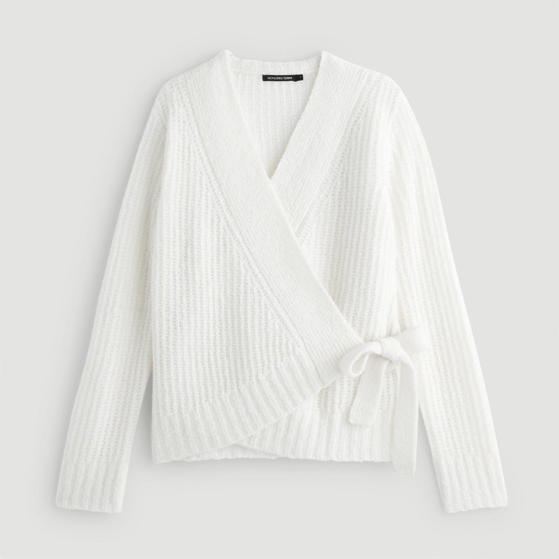 Cardigan cache-coeur contenant de la laine, Blanc, large image number 2