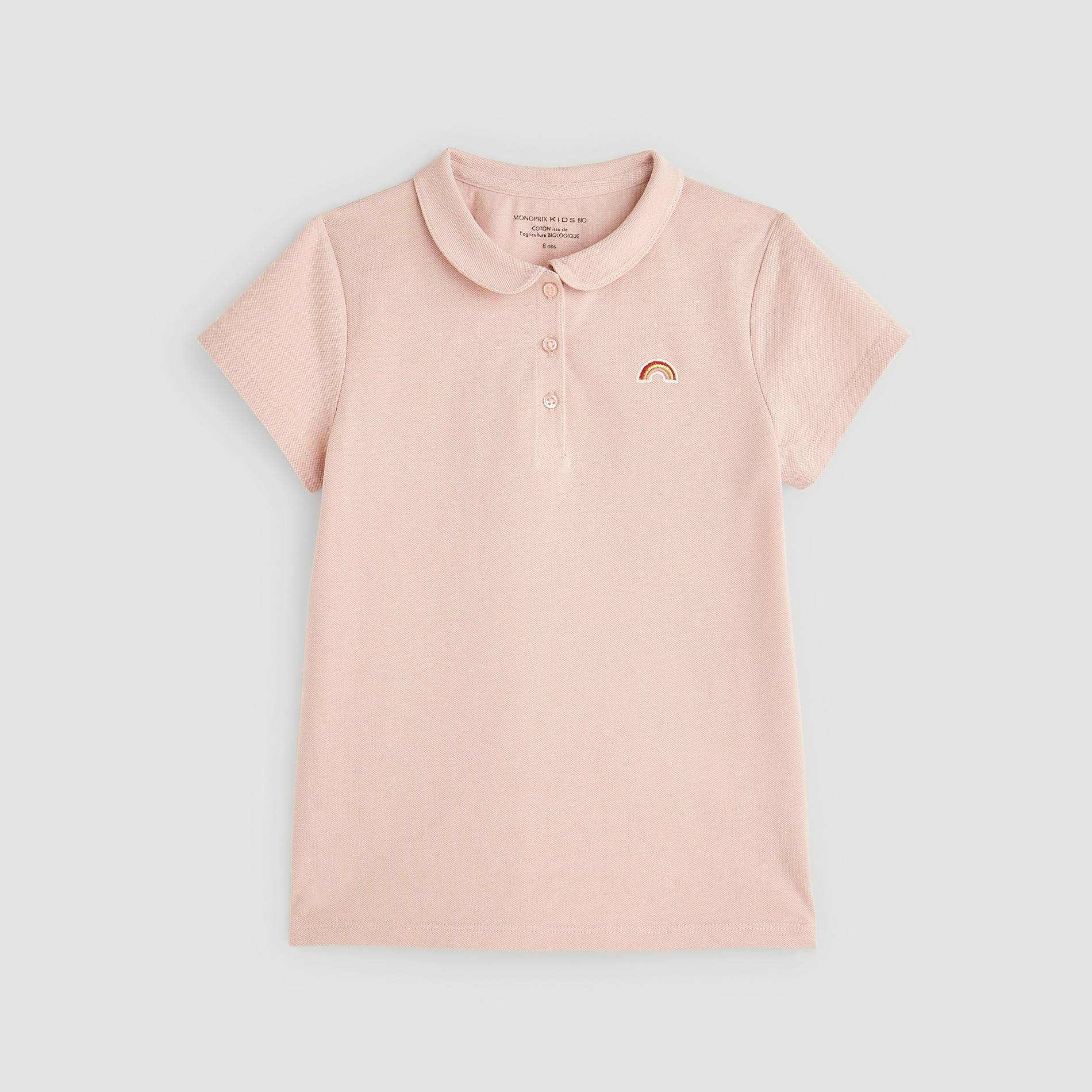 Polo col claudine en coton BIO, Bois de rose, large image number 0