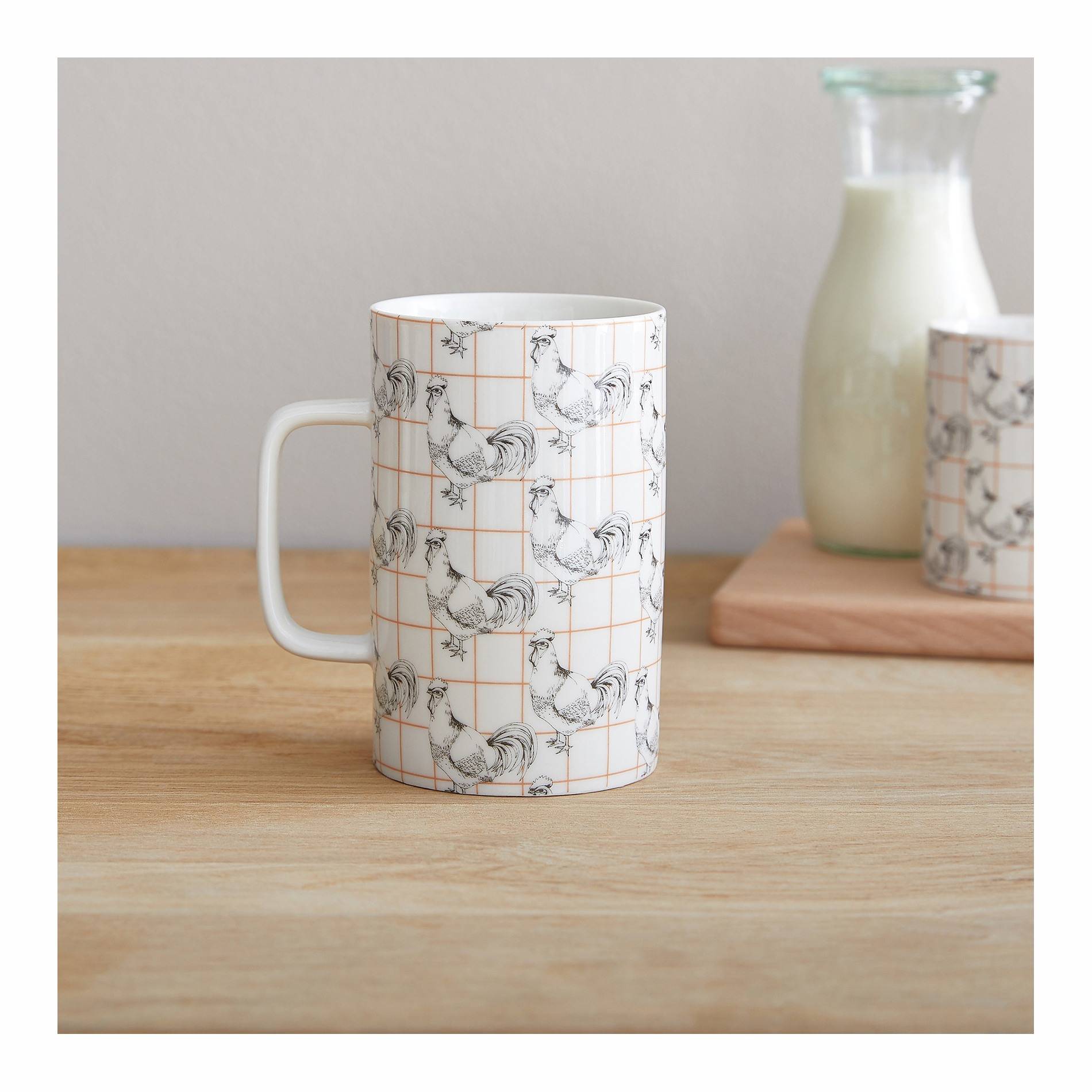 Mug long, motif coq, Ecru, large image number 0
