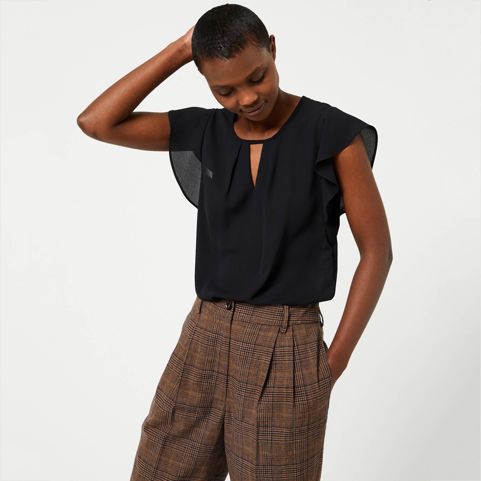 Blouse sans manches volants, Noir, large image number 0