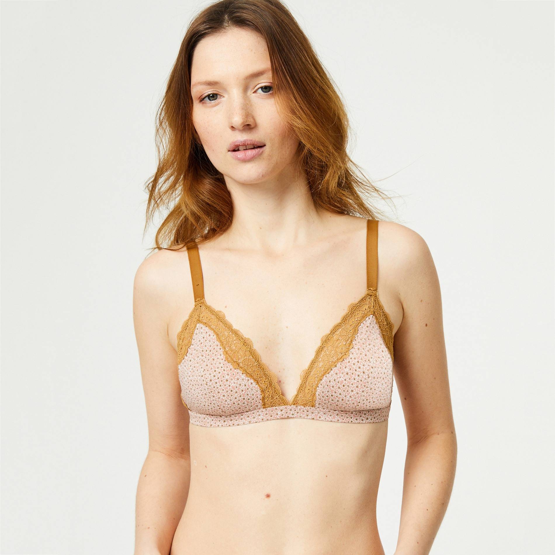 Soutien-gorge triangle chiffon imprimé, Rose clair, large image number 0