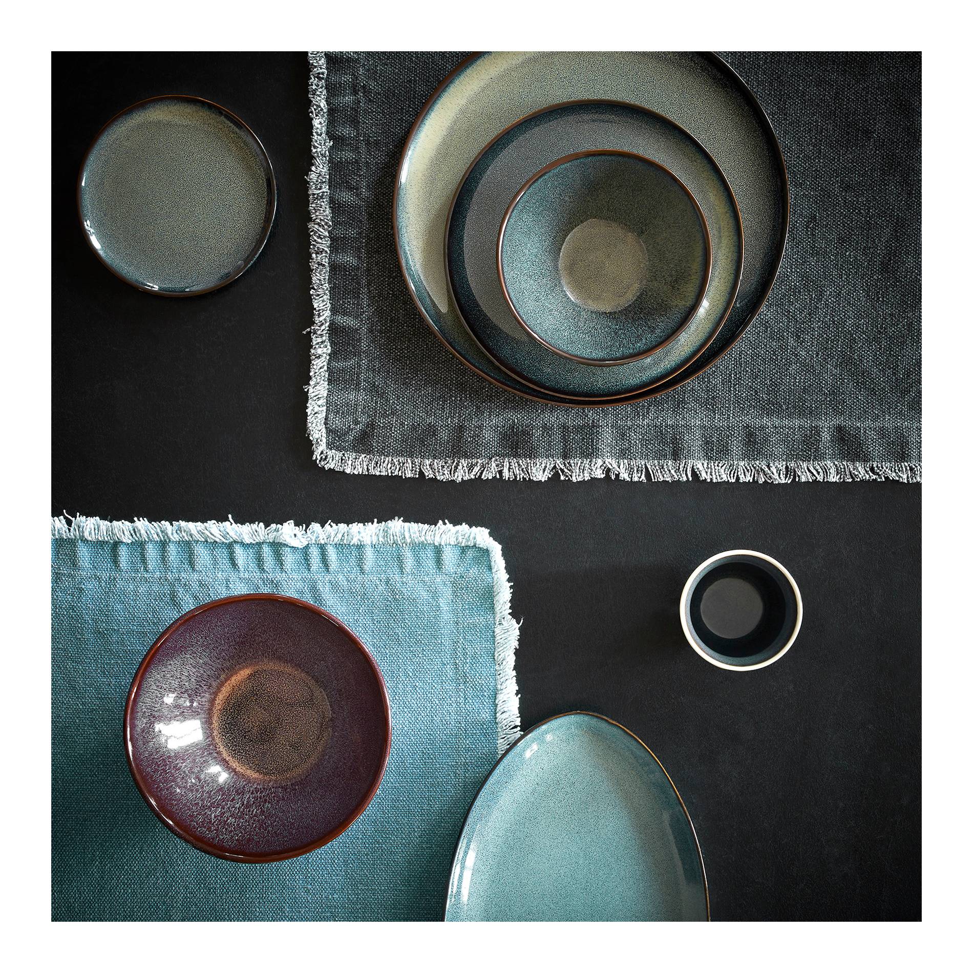 Set de table à franges, stone wash, Vert foncé, large image number 2.0