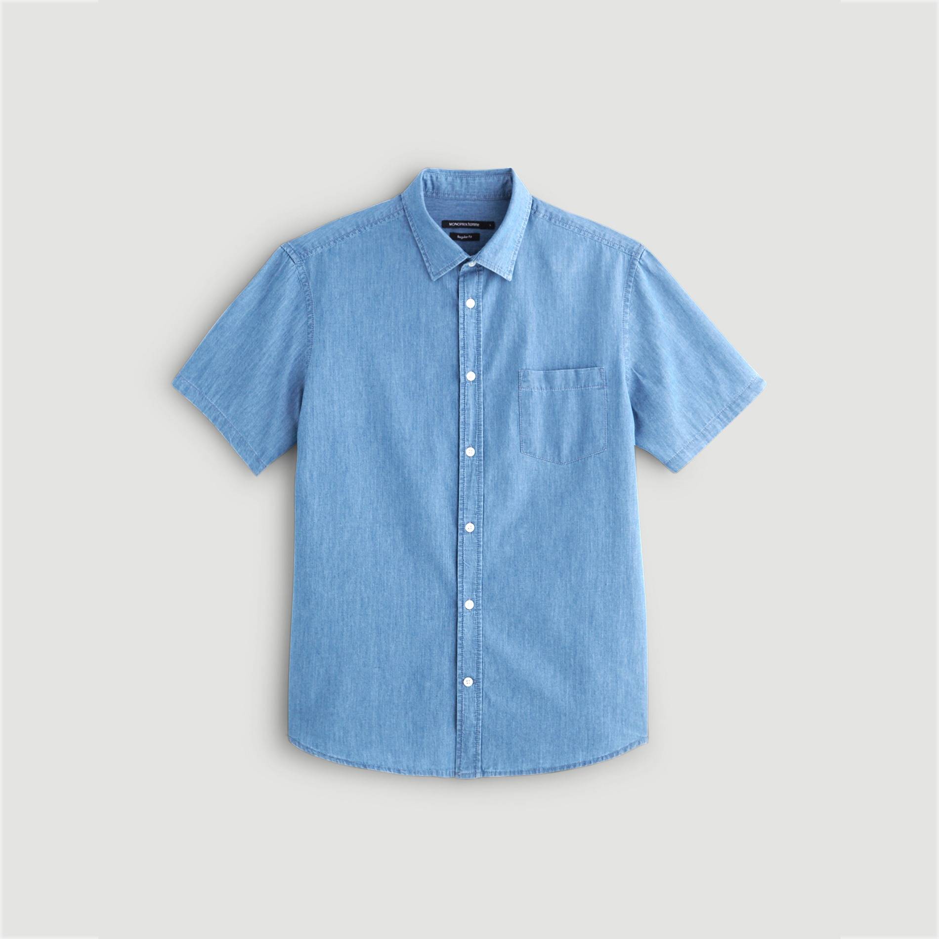 Chemise manches courtes coupe regular, Bleu gris, large image number 2