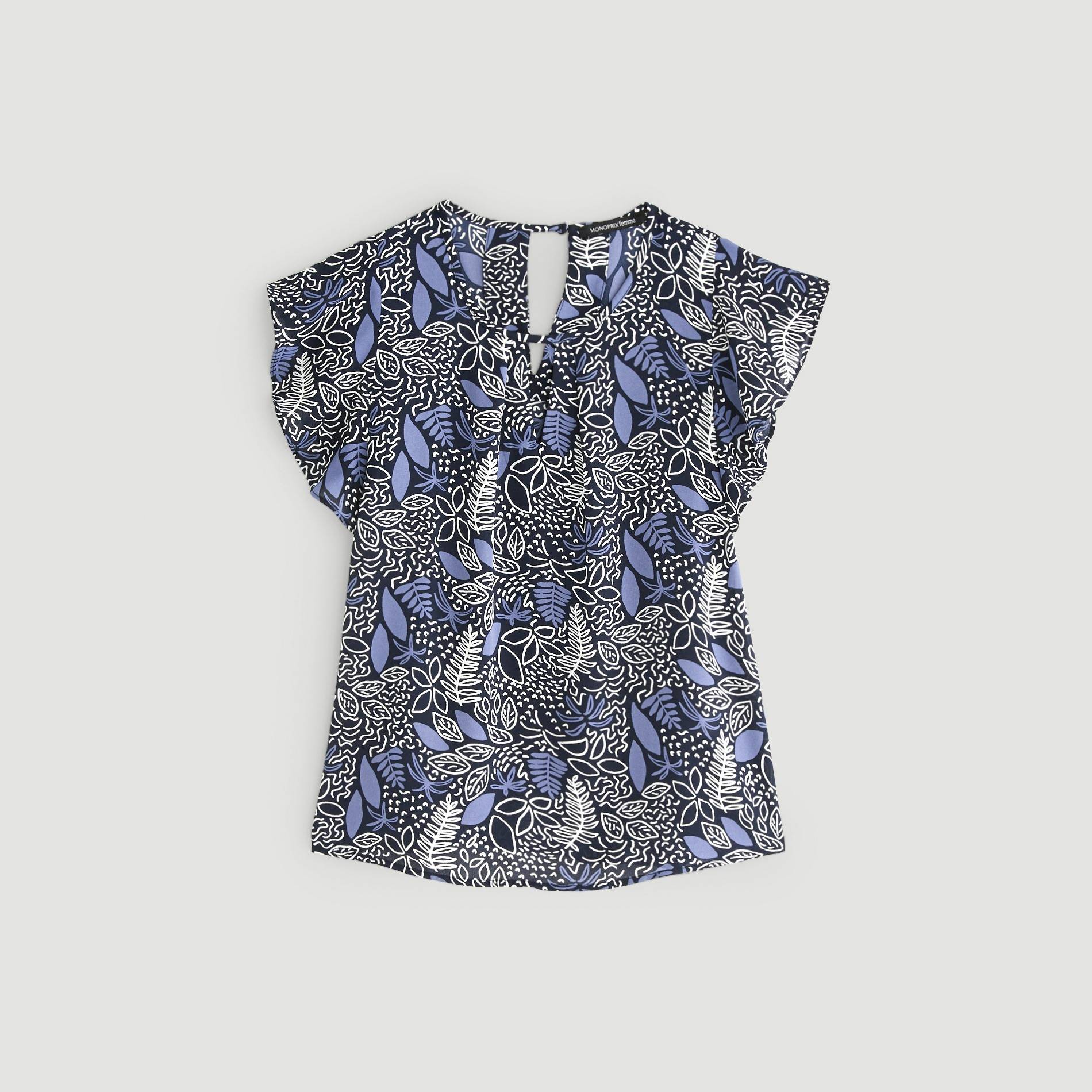 Blouse  imprimée sans manches volants, Bleu marine, large image number 2
