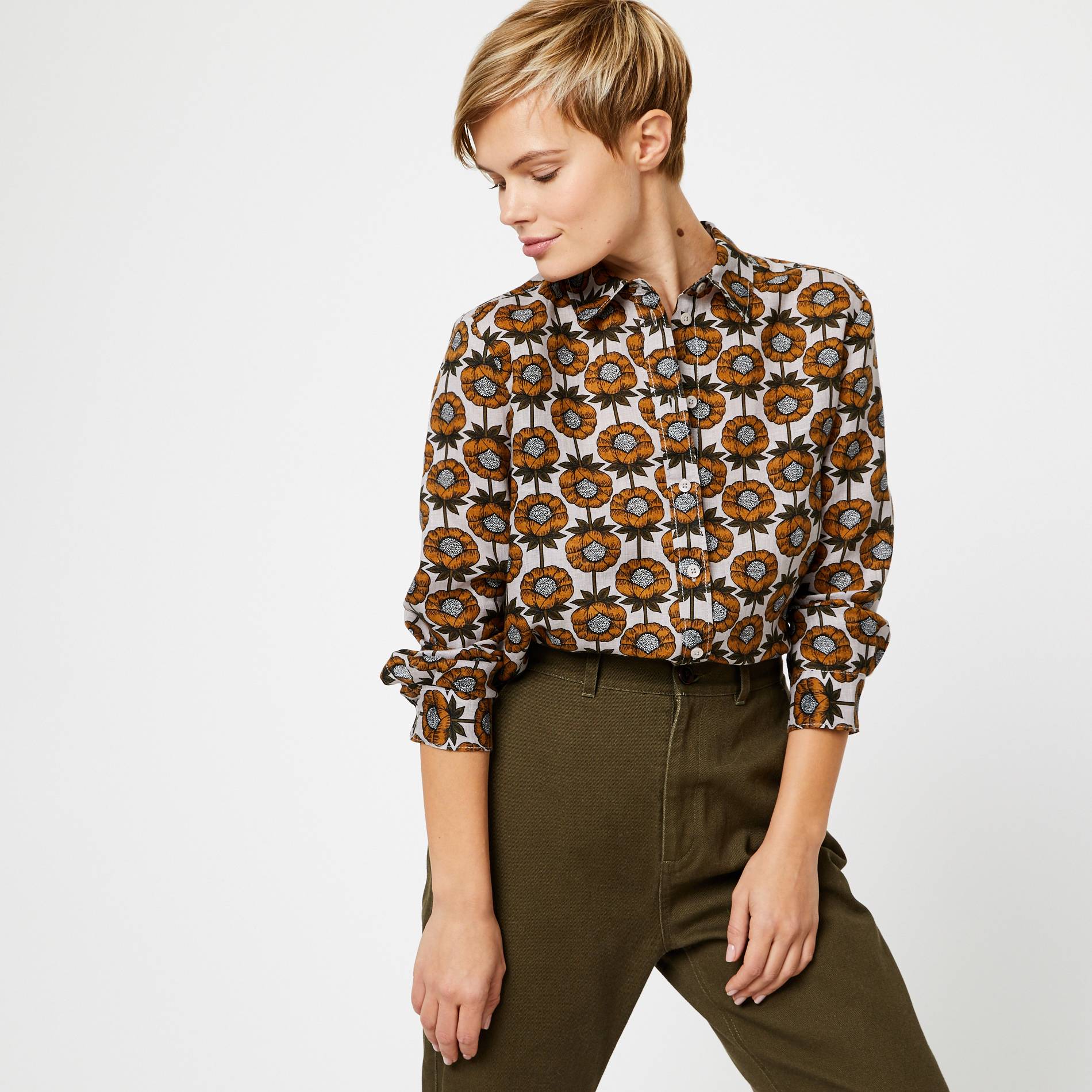 Chemise en lin, Chocolat, large image number 0