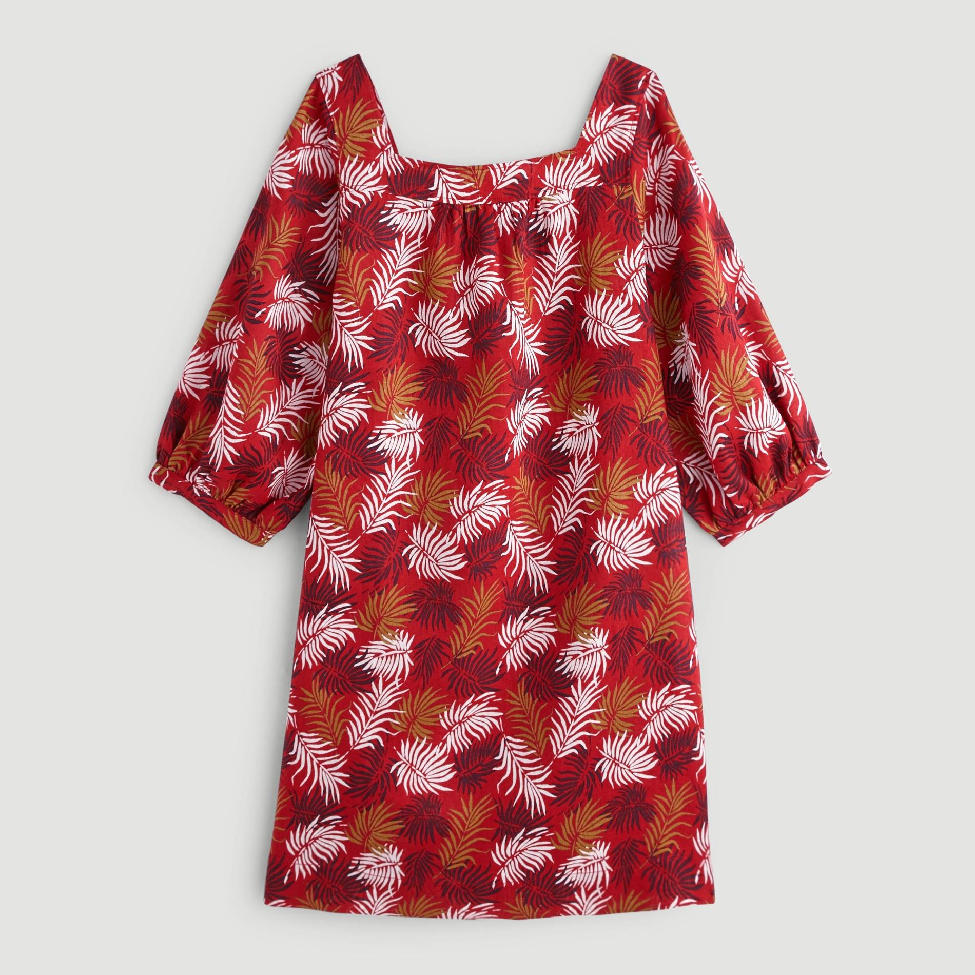 Robe en lin imprimée manches 3/4, Bordeaux, large image number 2.0