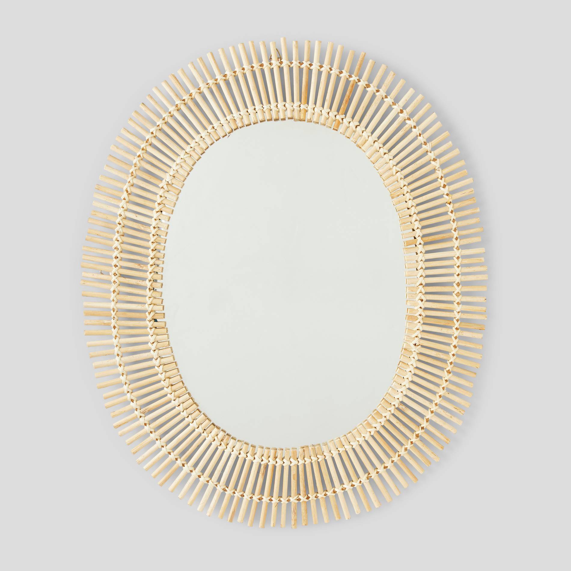 Miroir oval en bambou, grand modèle, Beige, large image number 0