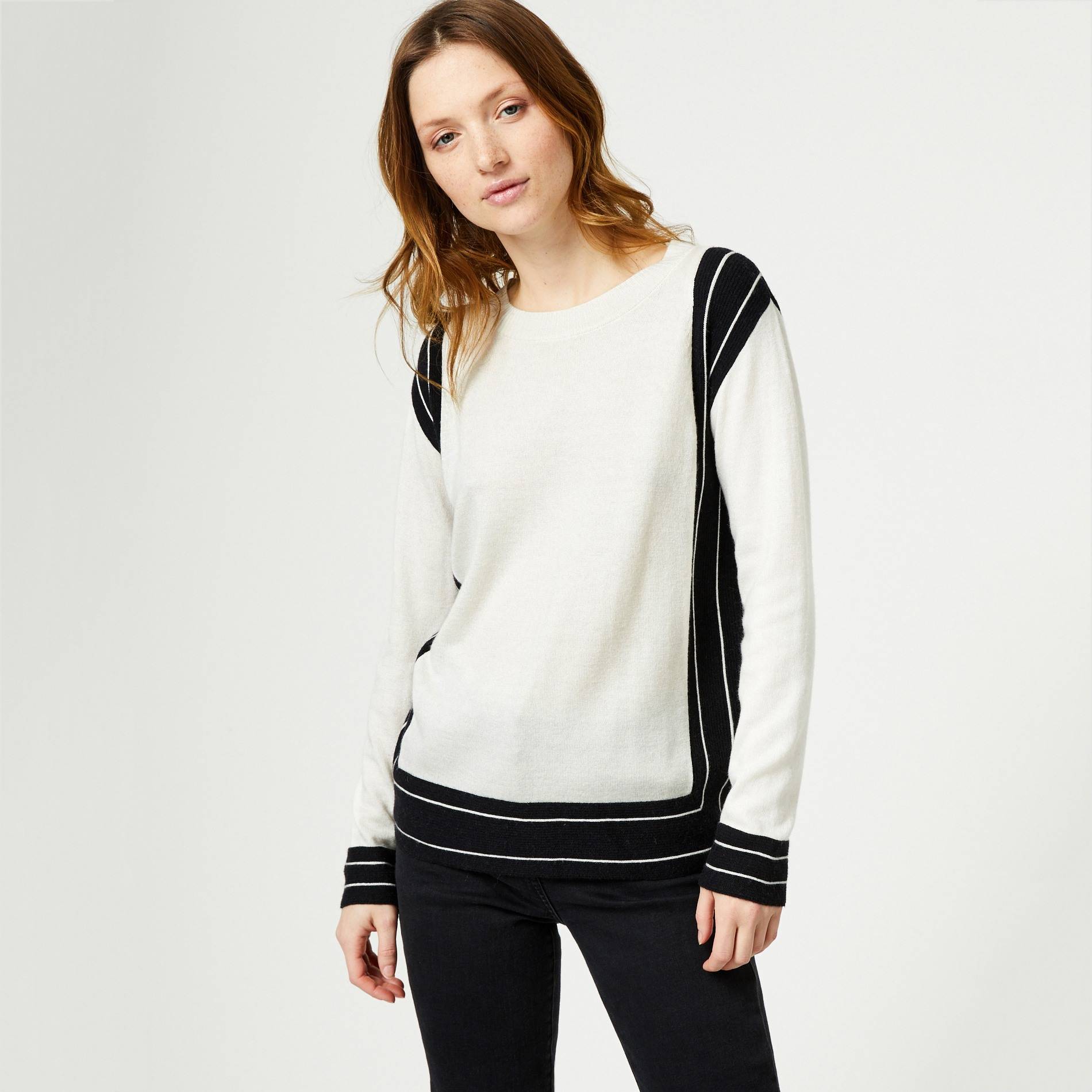 Pull en point fantaisie contenant de la laine, Ecru, large image number 0