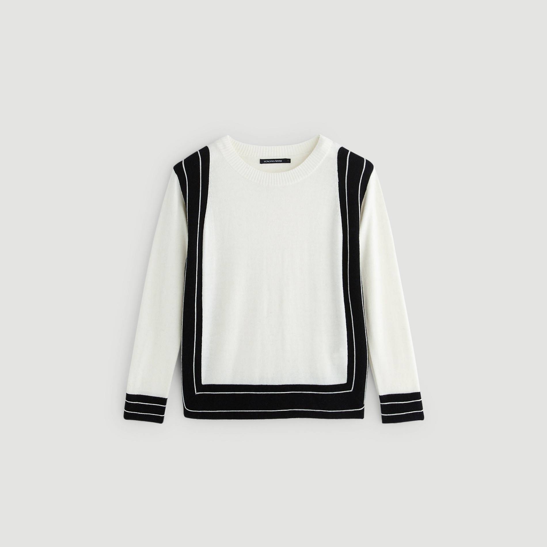 Pull en point fantaisie contenant de la laine, Ecru, large image number 2.0