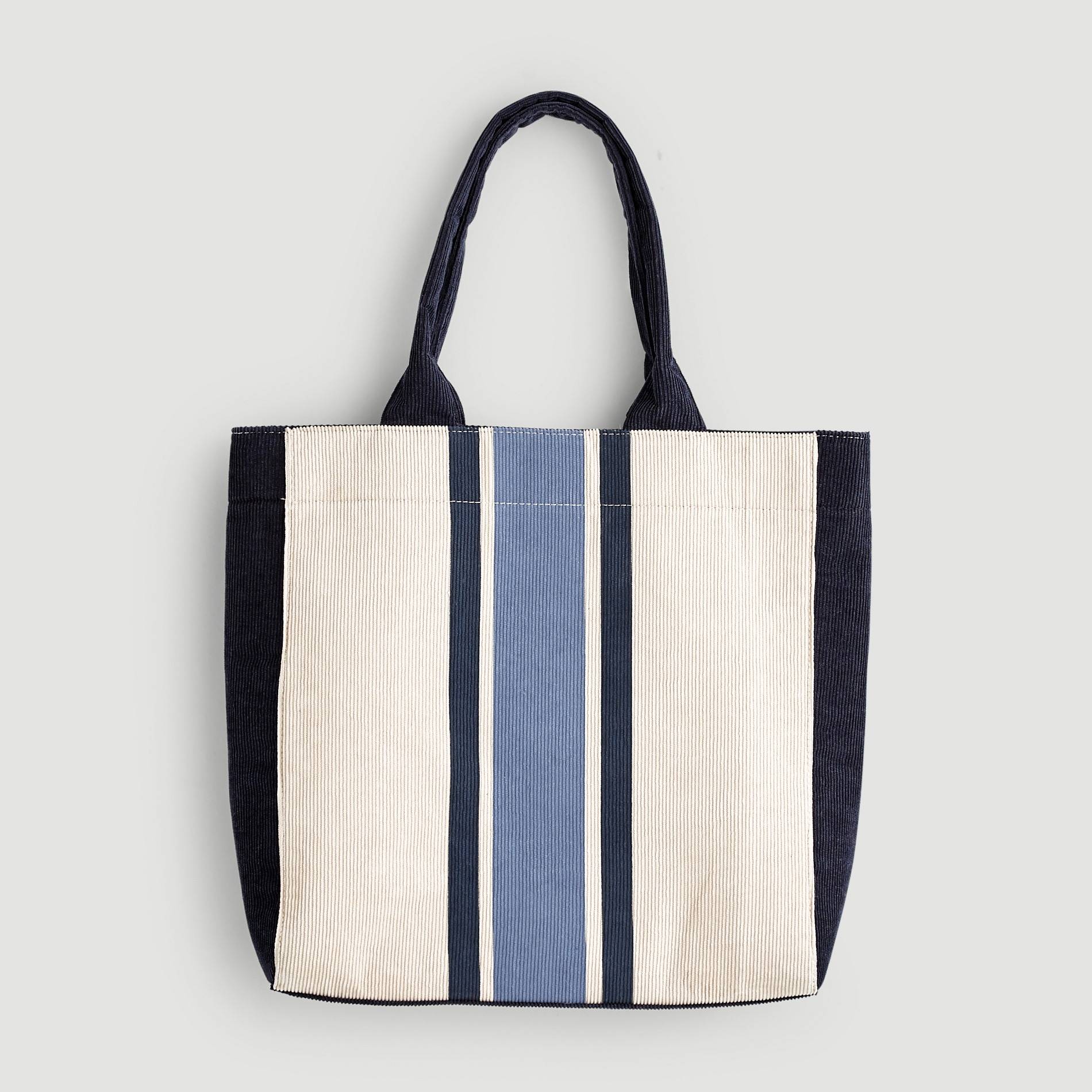 Totebag à rayures en velours, Ecru, large image number 0