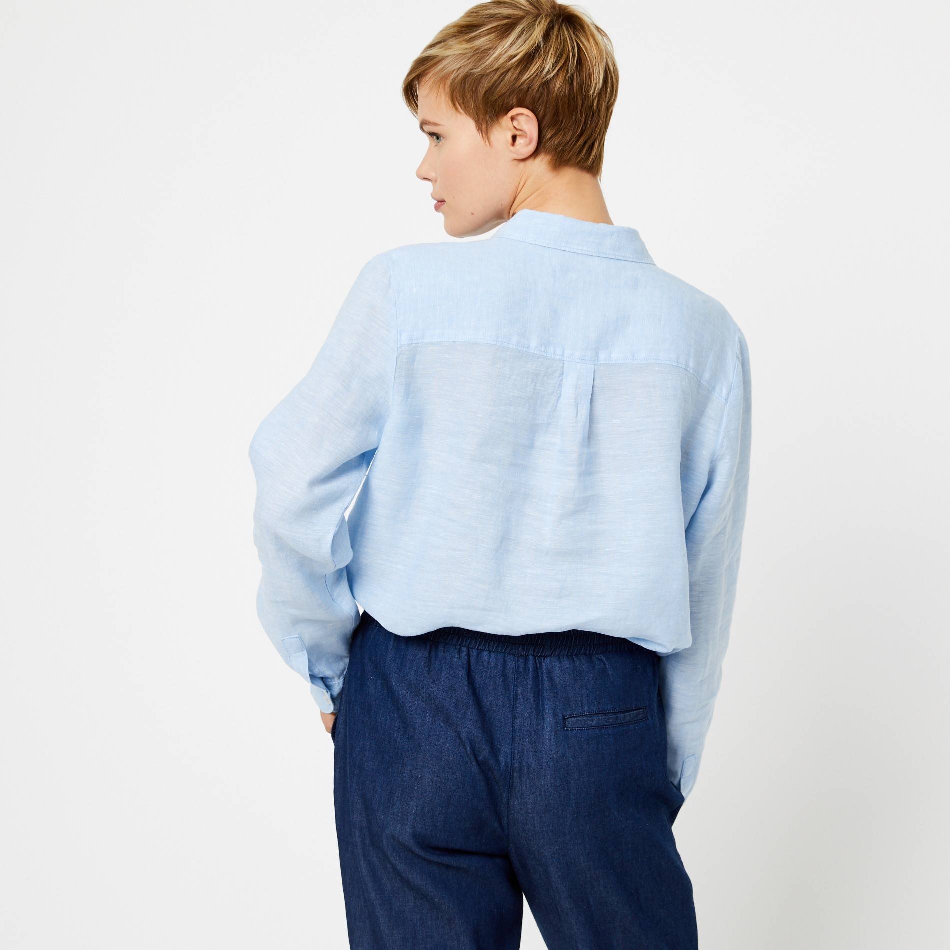 Chemise manches longues en lin avec poches, Indigo, large image number 1.0