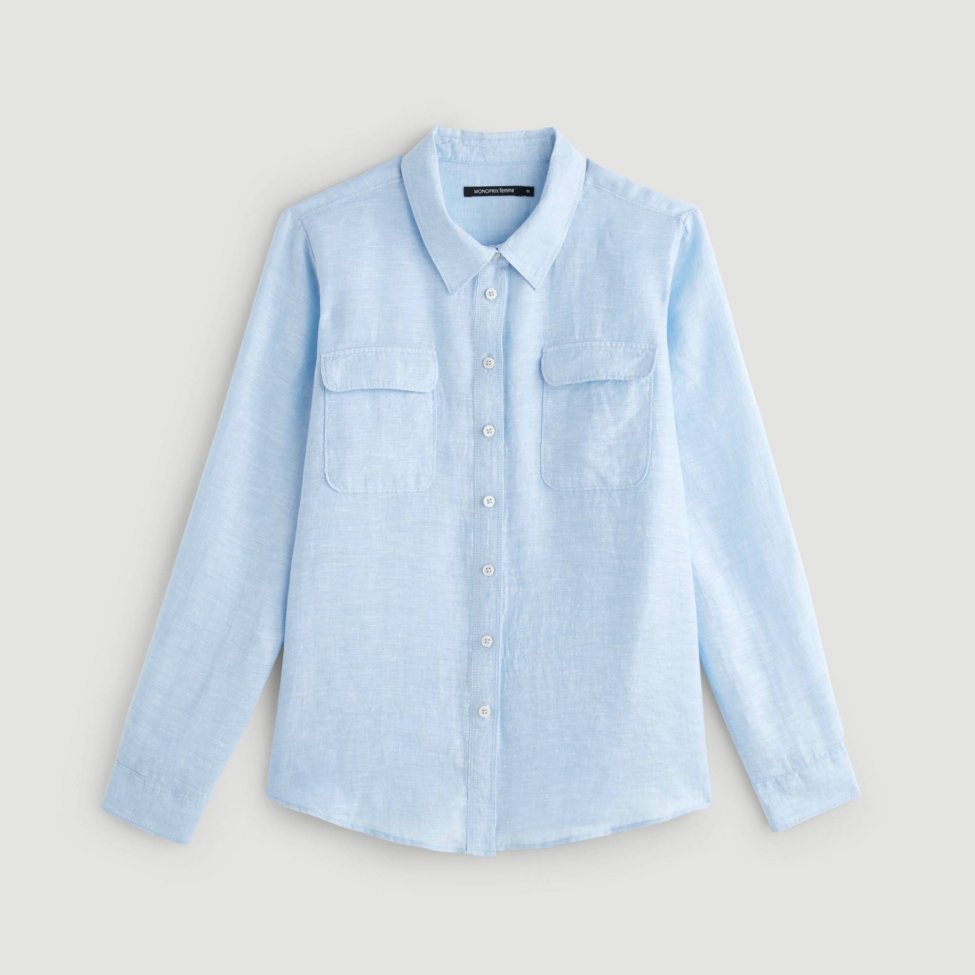 Chemise manches longues en lin avec poches, Indigo, large image number 2