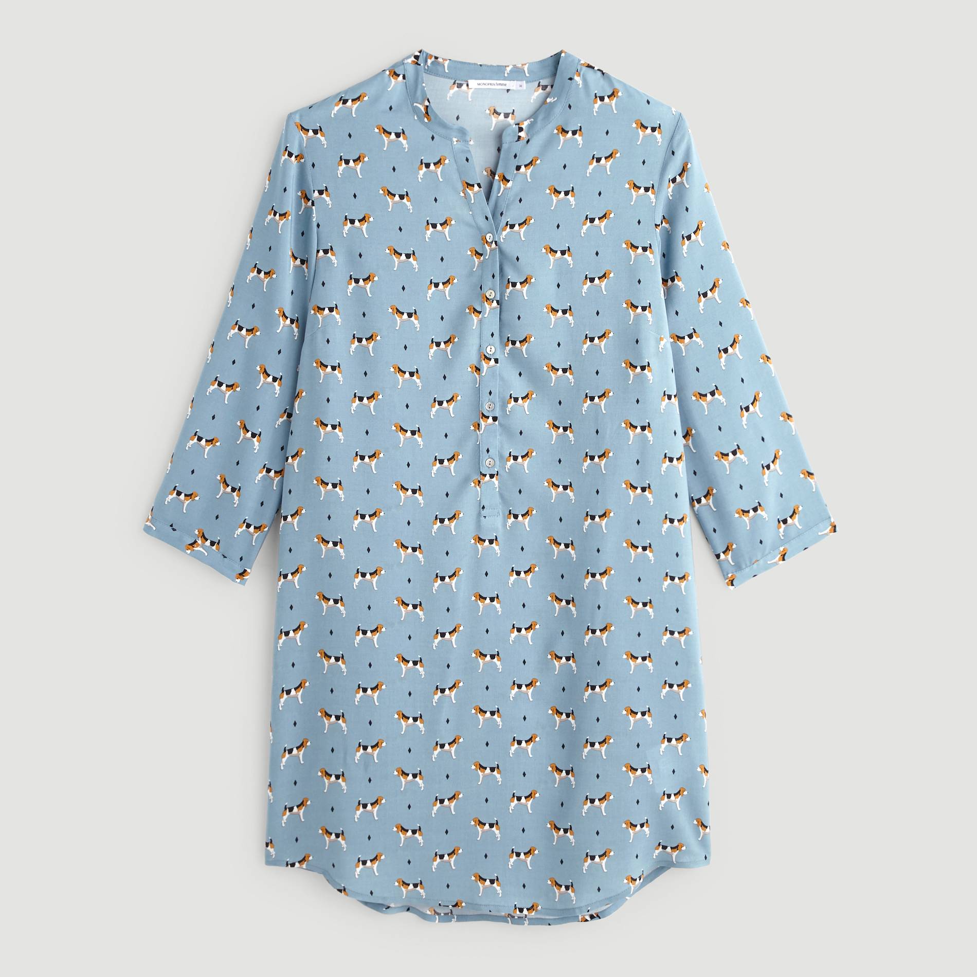 Chemise de nuit manches 3/4 imprimée chiens, Bleu gris, large image number 2