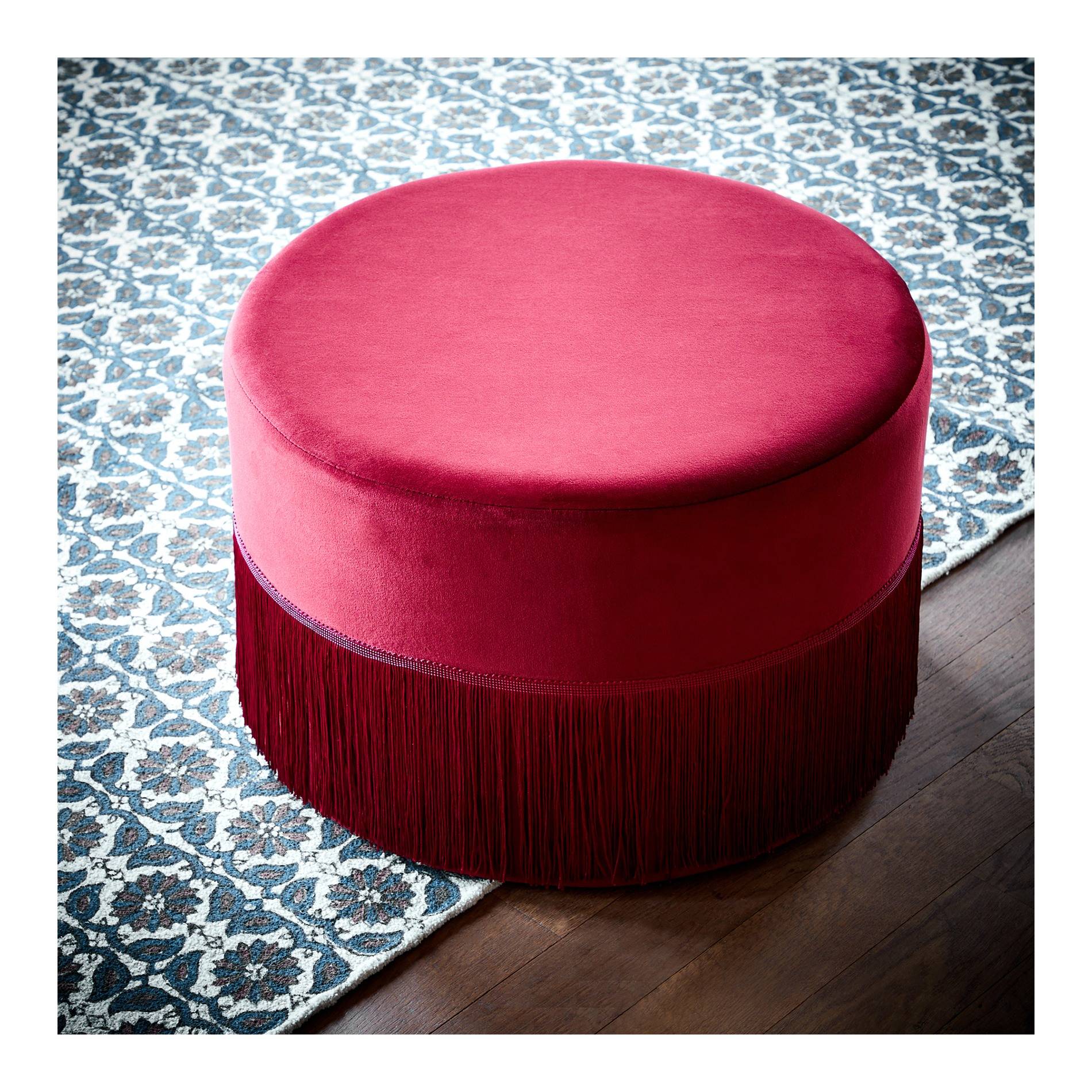 Pouf en velours à franges, Raisin, large image number 0