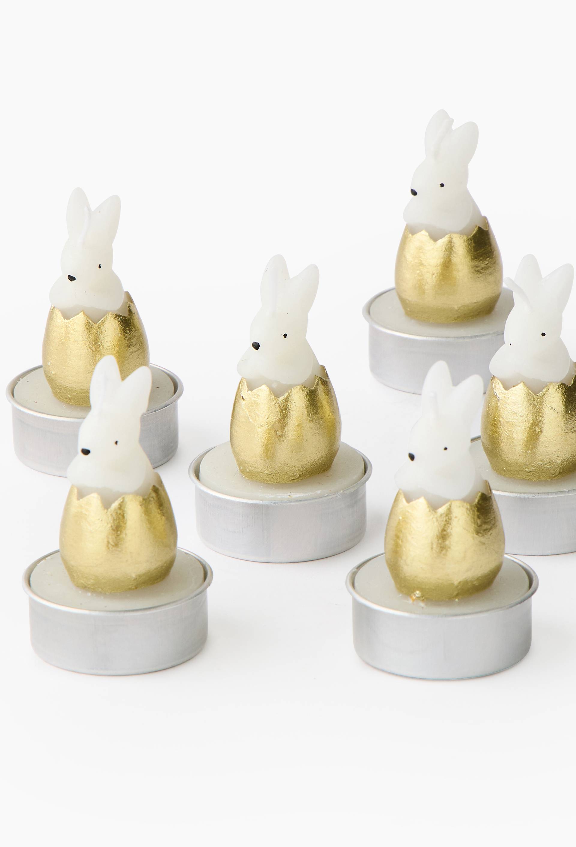 Boite 6 bougies lapin dans oeuf, 3.8cm, en cire, Brun, large image number 1