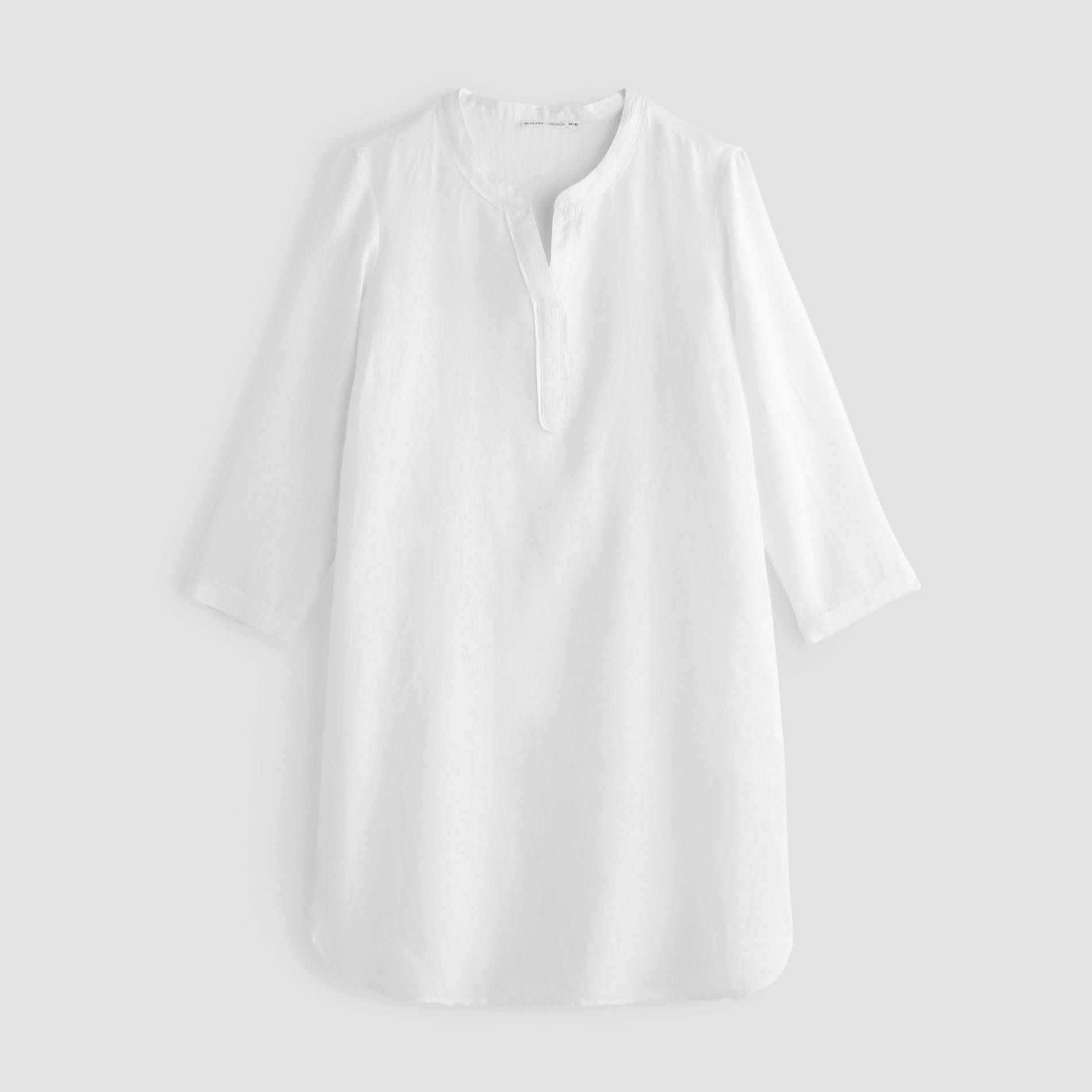 Chemise de nuit en lin manches 3/4, Blanc, large image number 2.0
