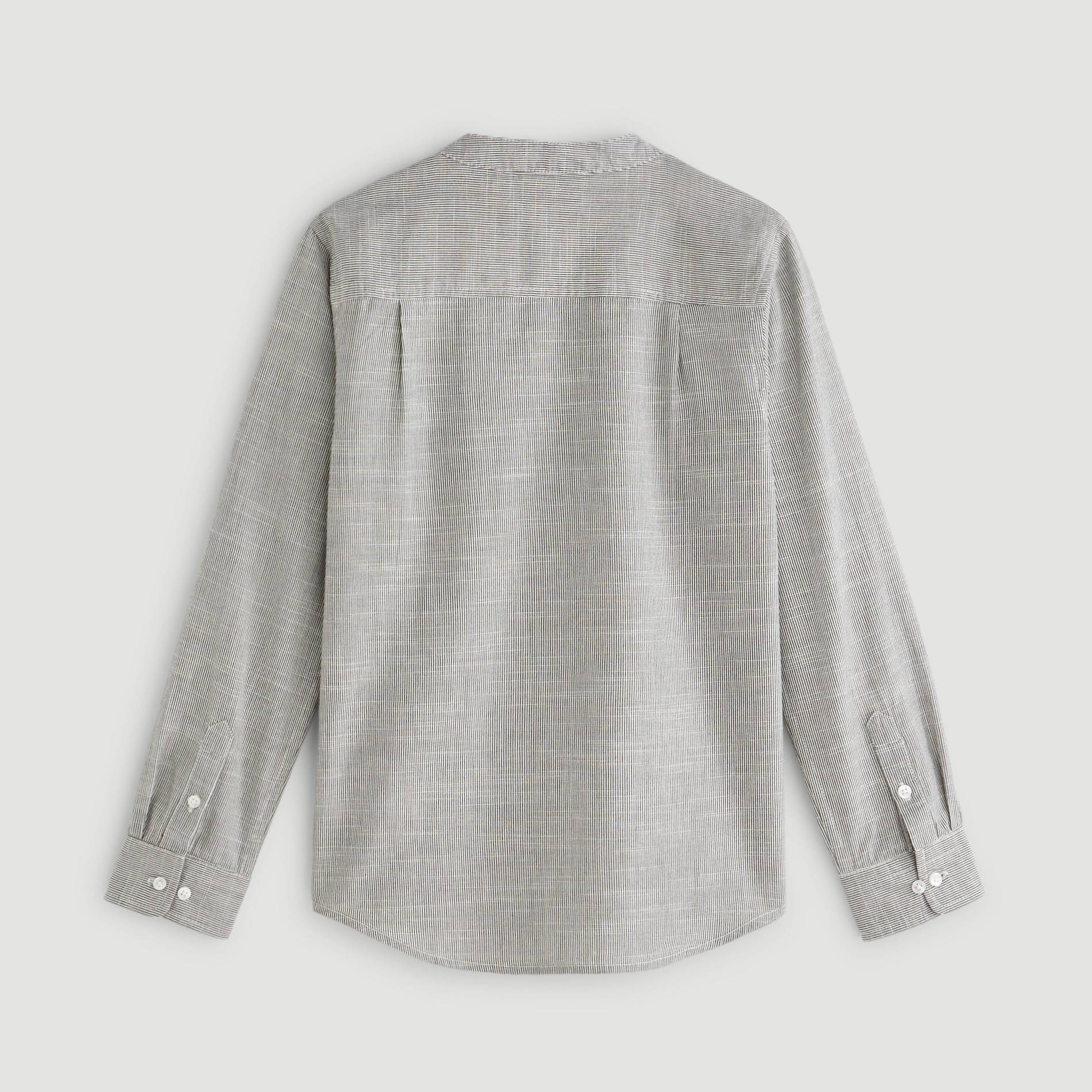 Chemise rayée col mao cérémonie, Ecru, large image number 1