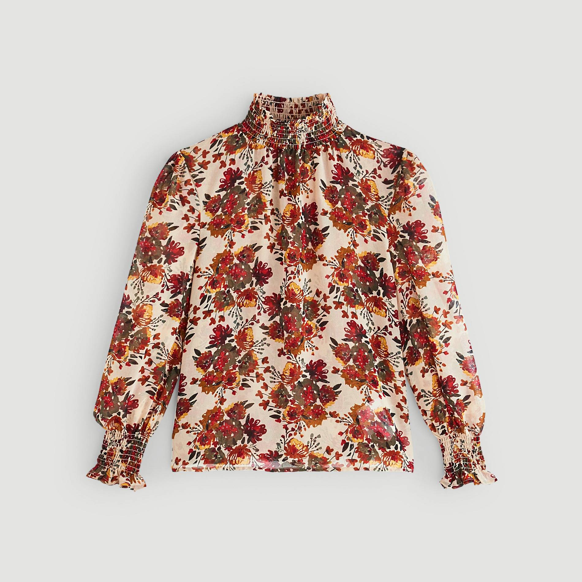 Blouse manches longues imprimée fleur, Camel, large image number 2