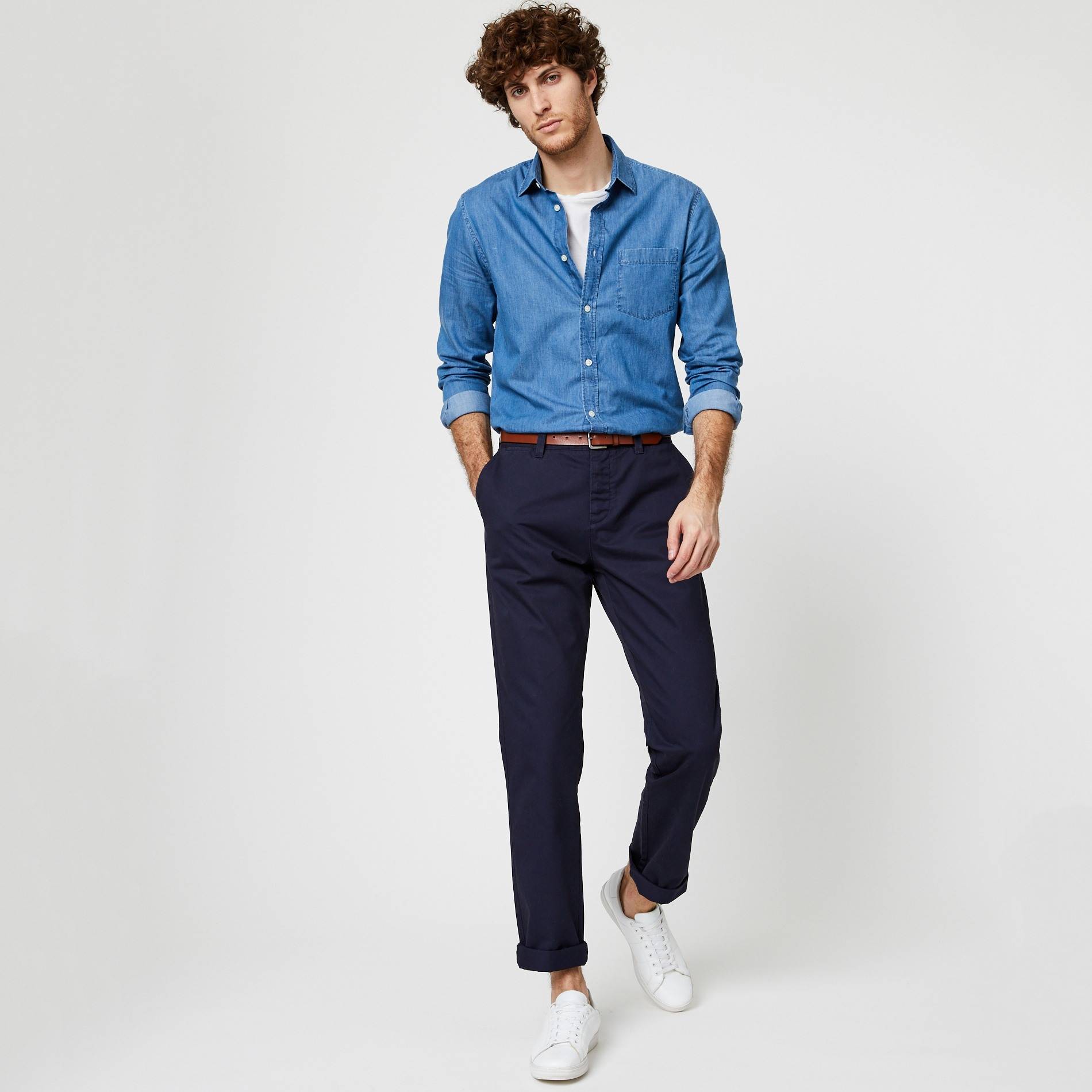 Pantalon chino coupe regular en coton BIO, Bleu marine, large image number 0