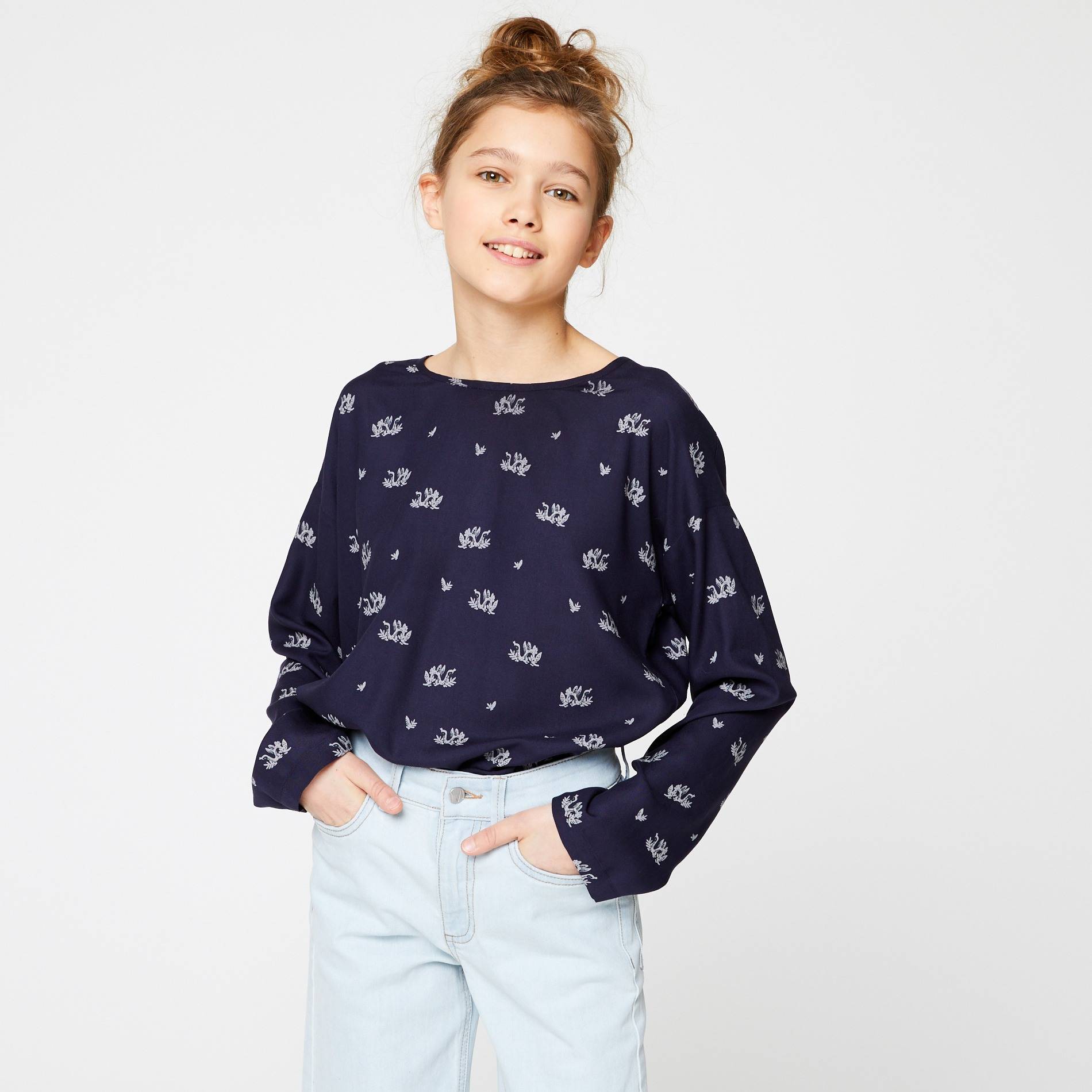 Blouse imprimée, Bleu marine, large image number 0