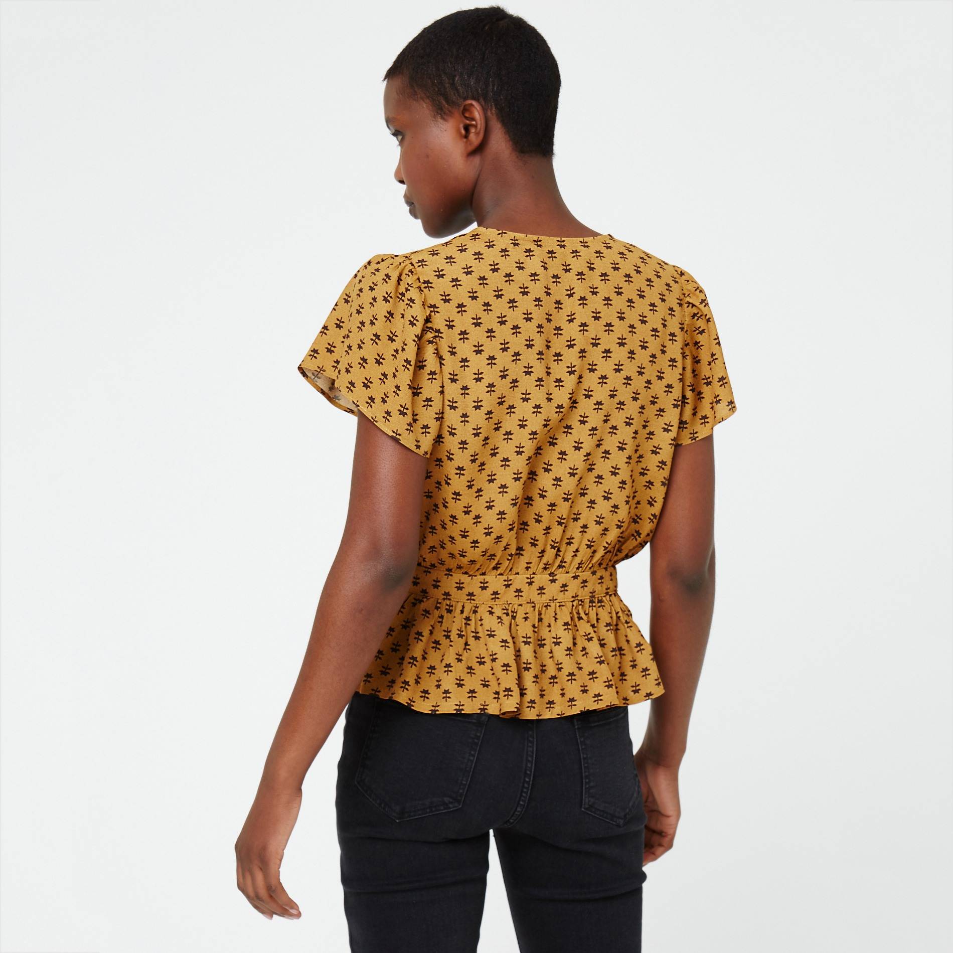 Blouse cache-coeur manches courtes imprimée, Chocolat, large image number 1