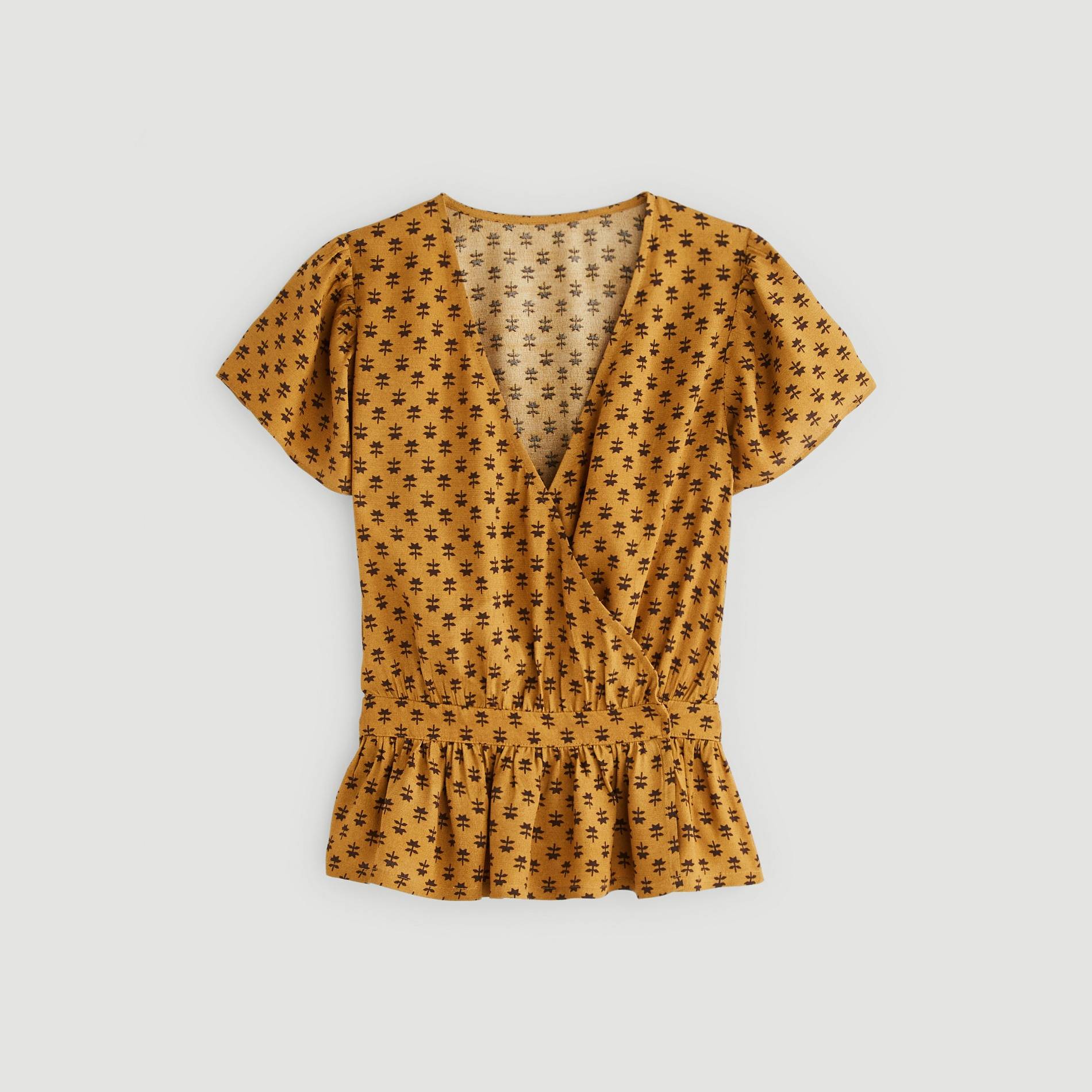 Blouse cache-coeur manches courtes imprimée, Chocolat, large image number 2