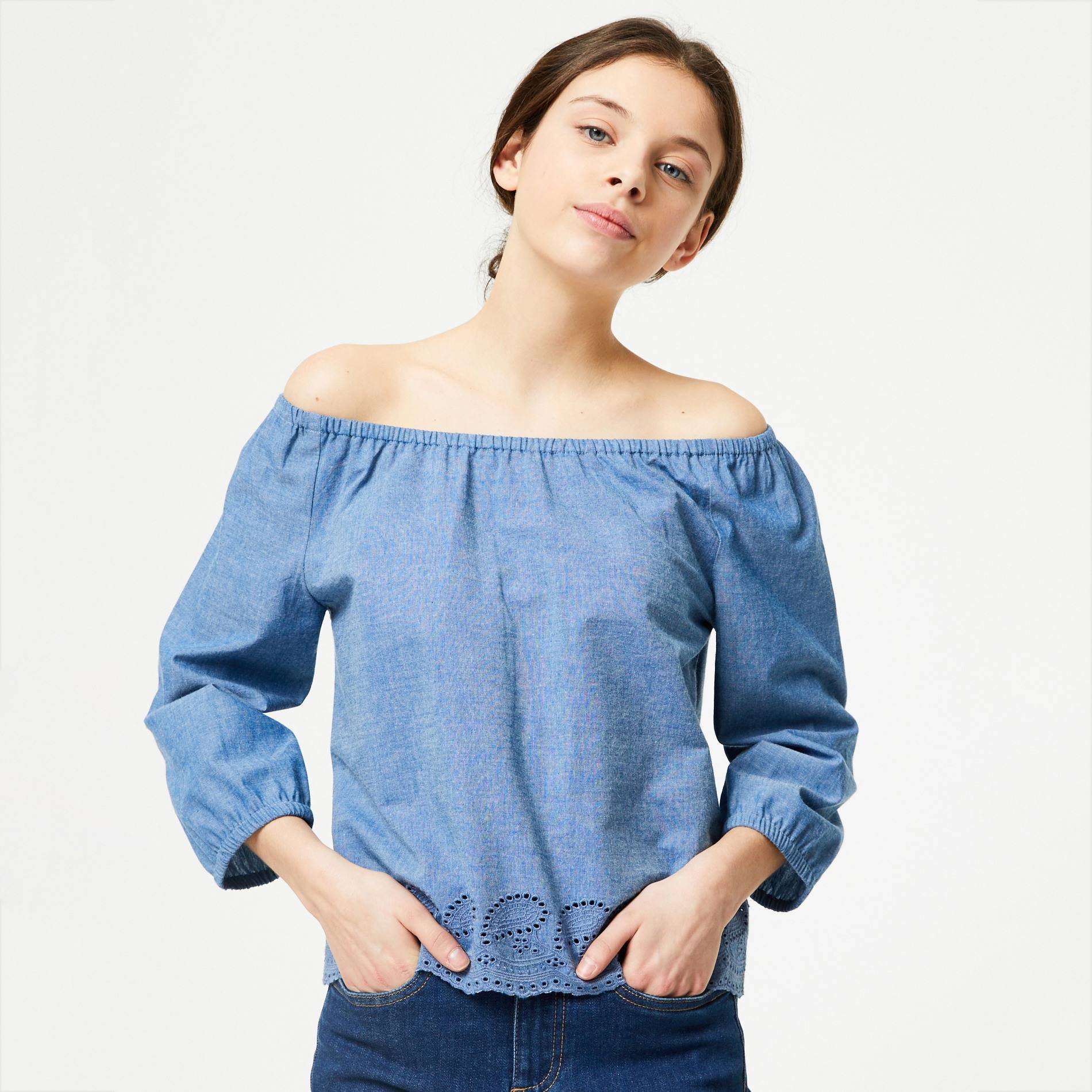 Blouse denim, Indigo, large image number 0.0