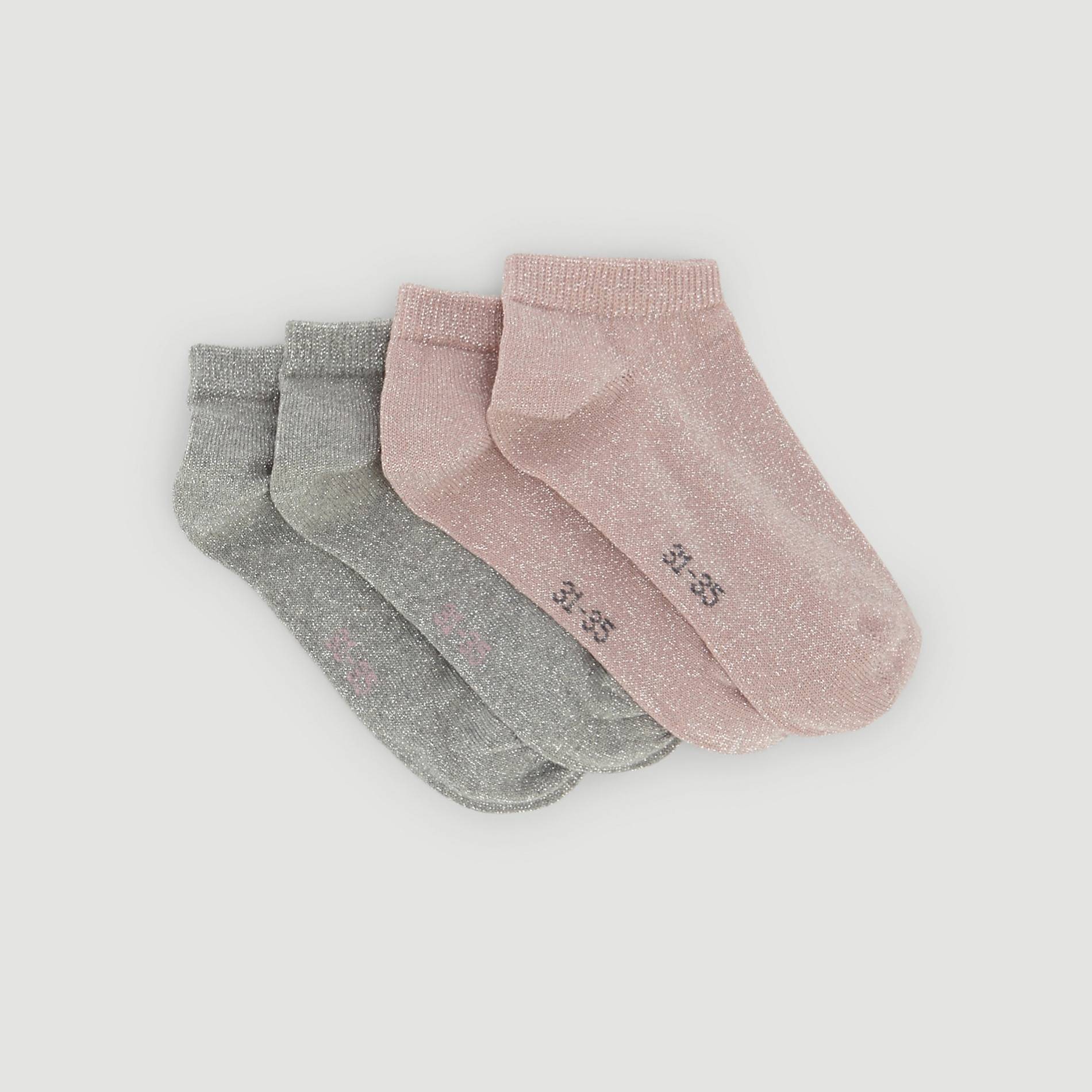 Lot de 2 paires de chaussettes ultra-courtes brillantes, Rose pâle, large image number 0