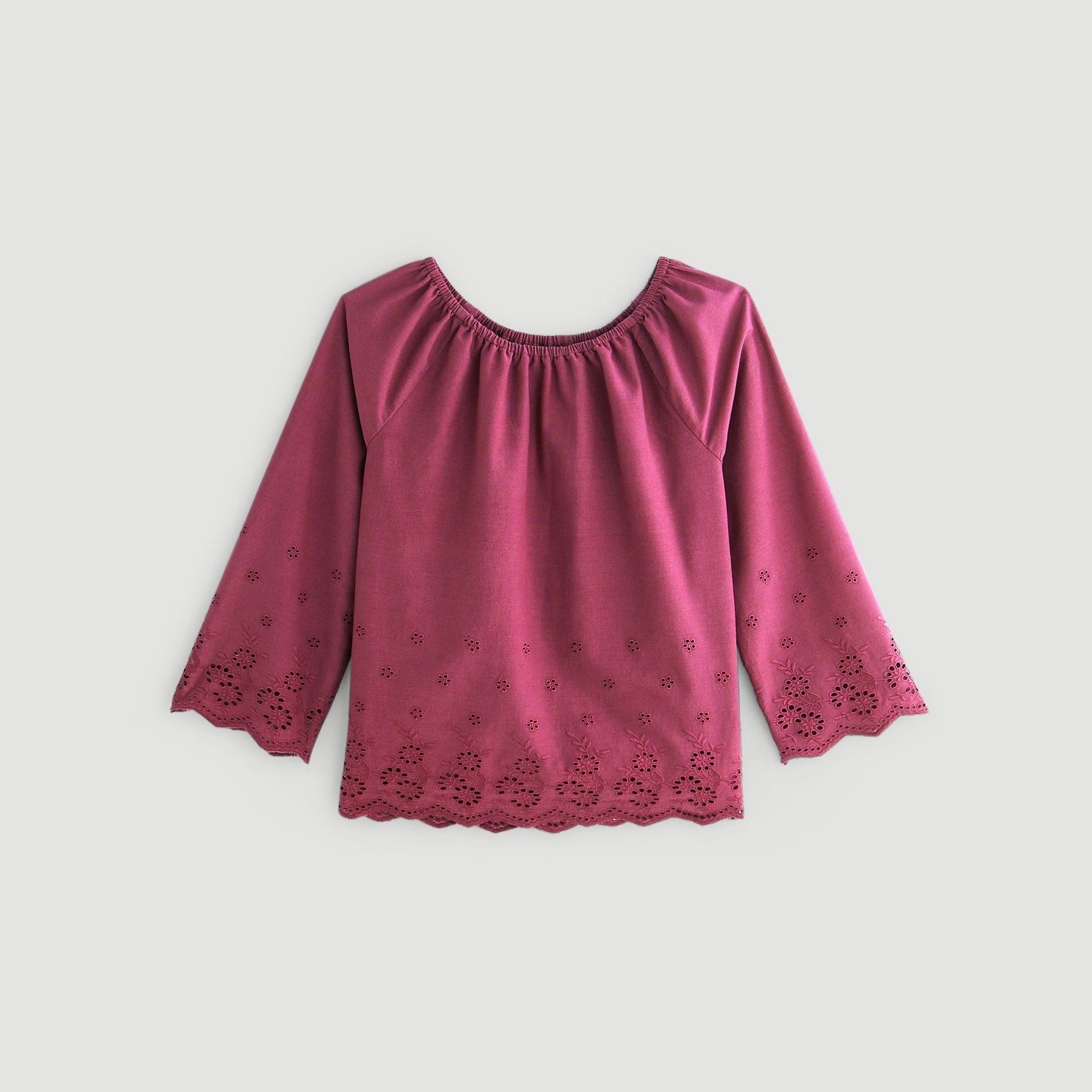 Blouse manches 3/4 brodée, Prune, large image number 1