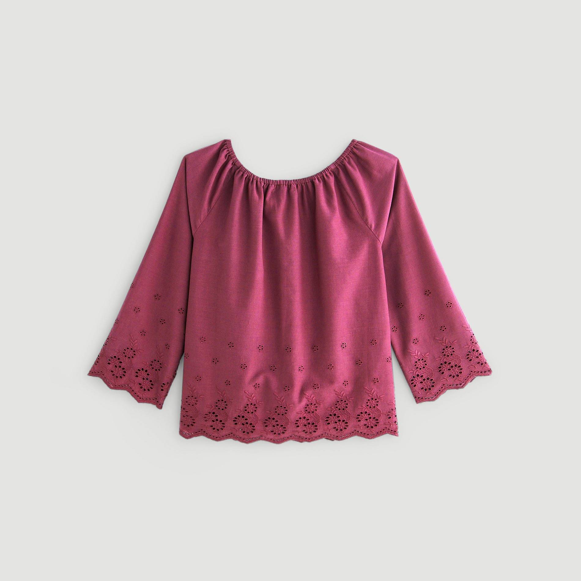 Blouse manches 3/4 brodée, Prune, large image number 2