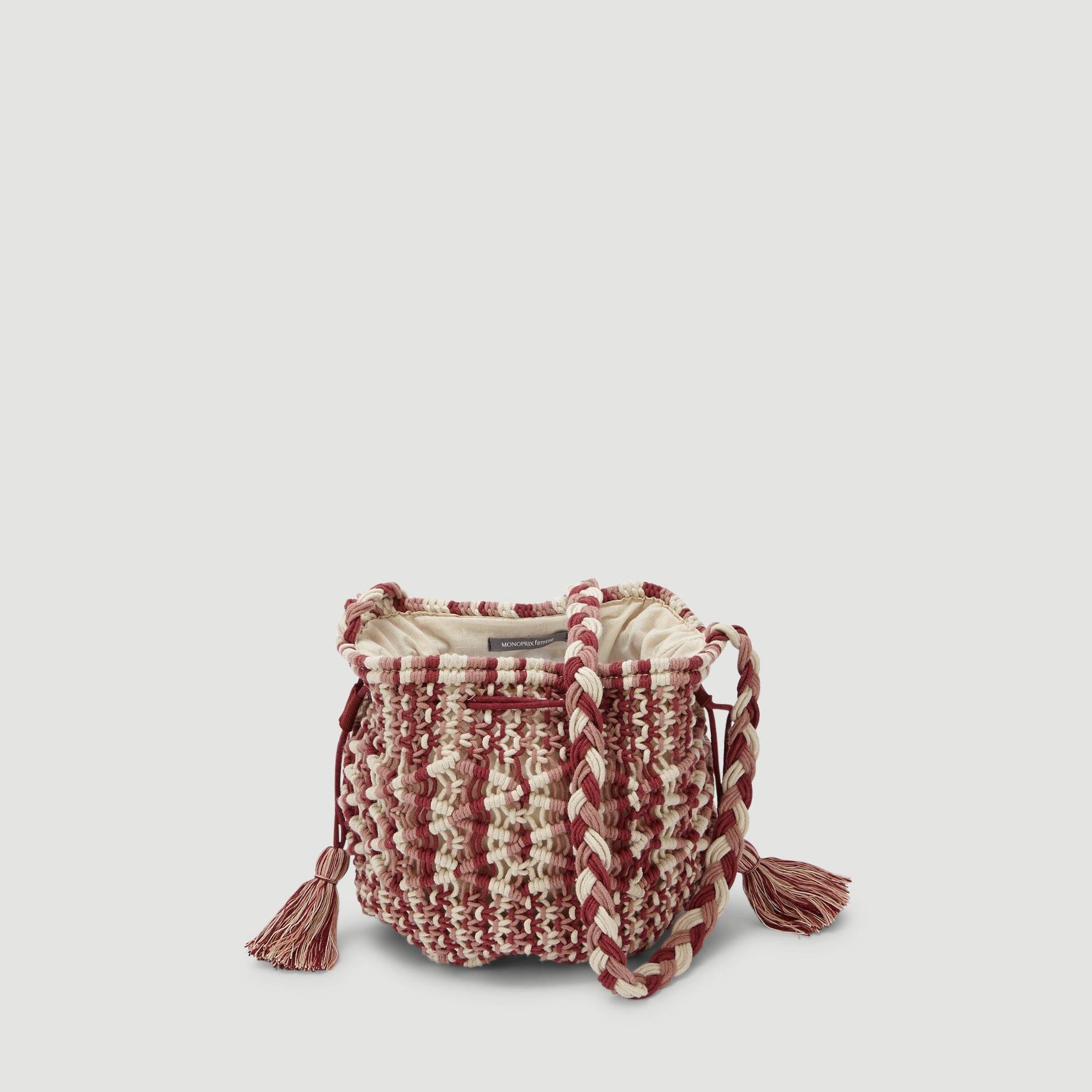 Sac seau en macramé, Brun, large image number 1.0