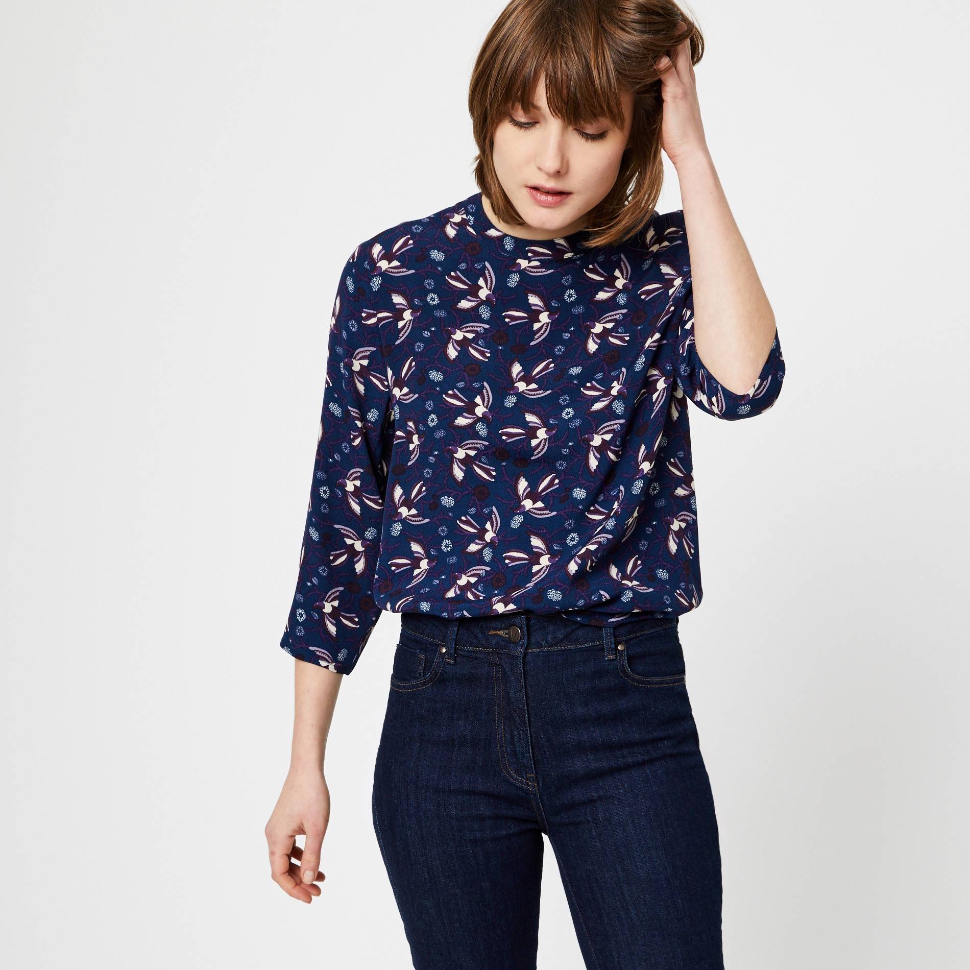 Blouse manches 3/4 imprimée, Bleu marine, large image number 0.0