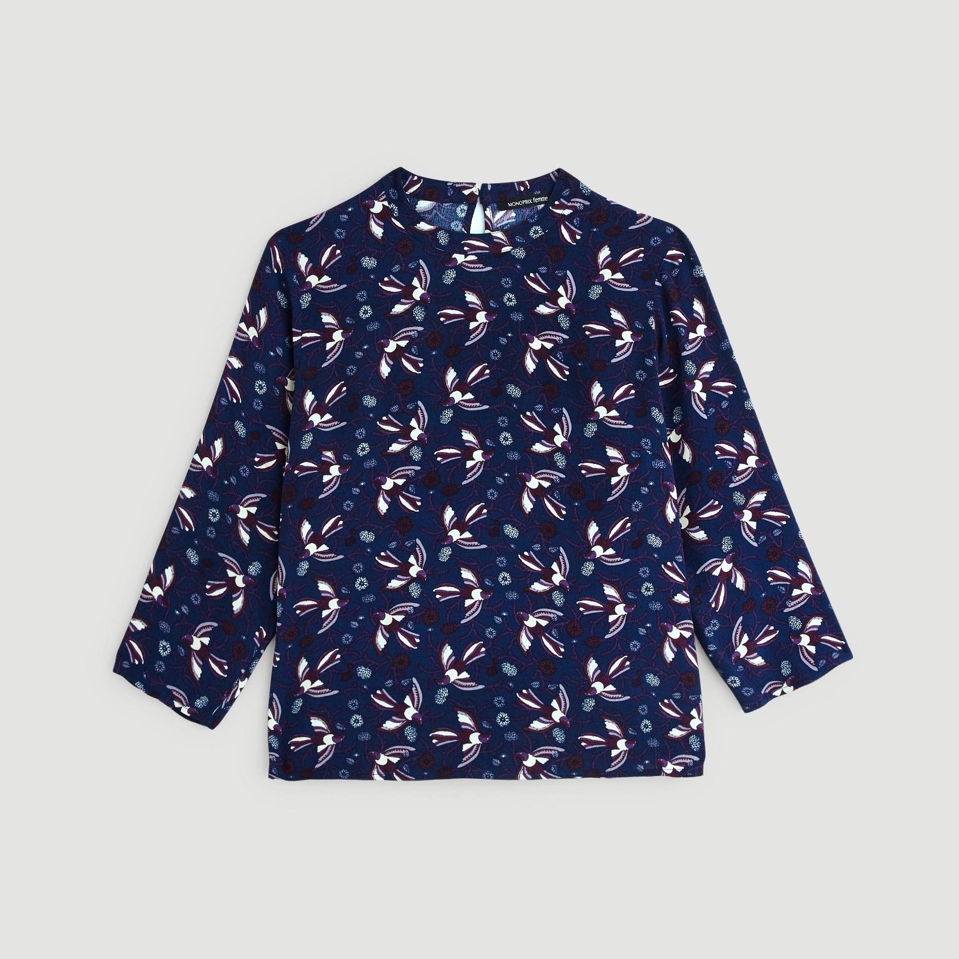 Blouse manches 3/4 imprimée, Bleu marine, large image number 2.0