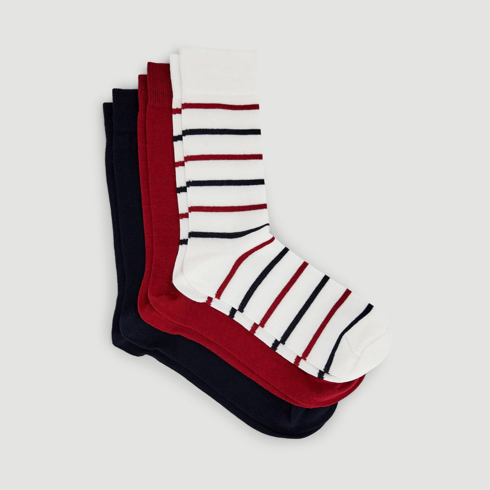 Lot de 3 paires de chaussettes rayées, Bordeaux, large image number 1