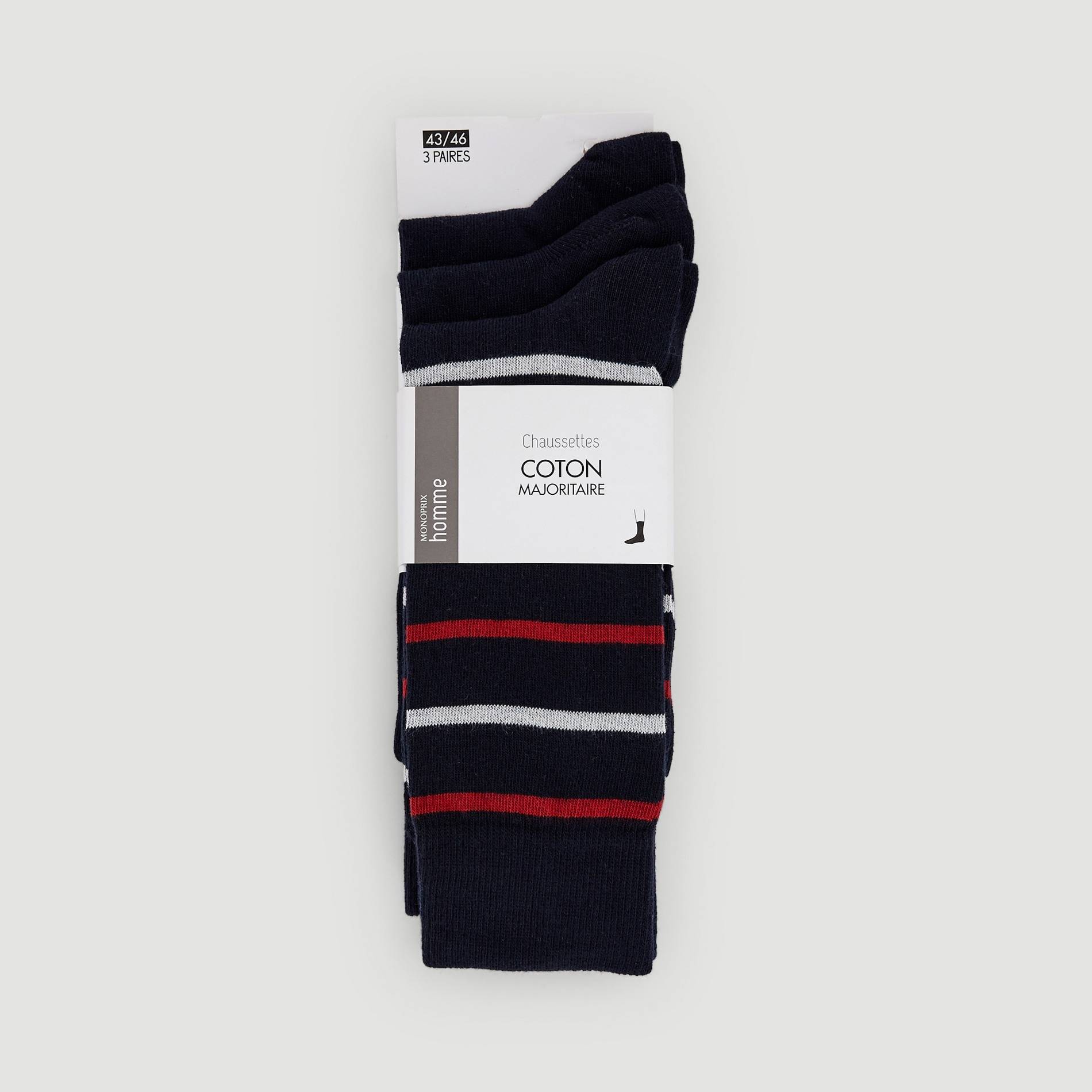 Lot de 3 paires de chaussettes rayées, Bleu marine, large image number 0