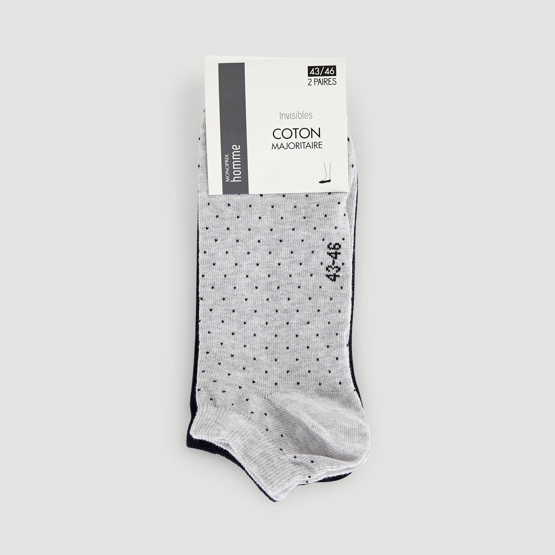 Lot de 2 paires de chaussettes invisibles à pois, Gris moyen, large image number 0