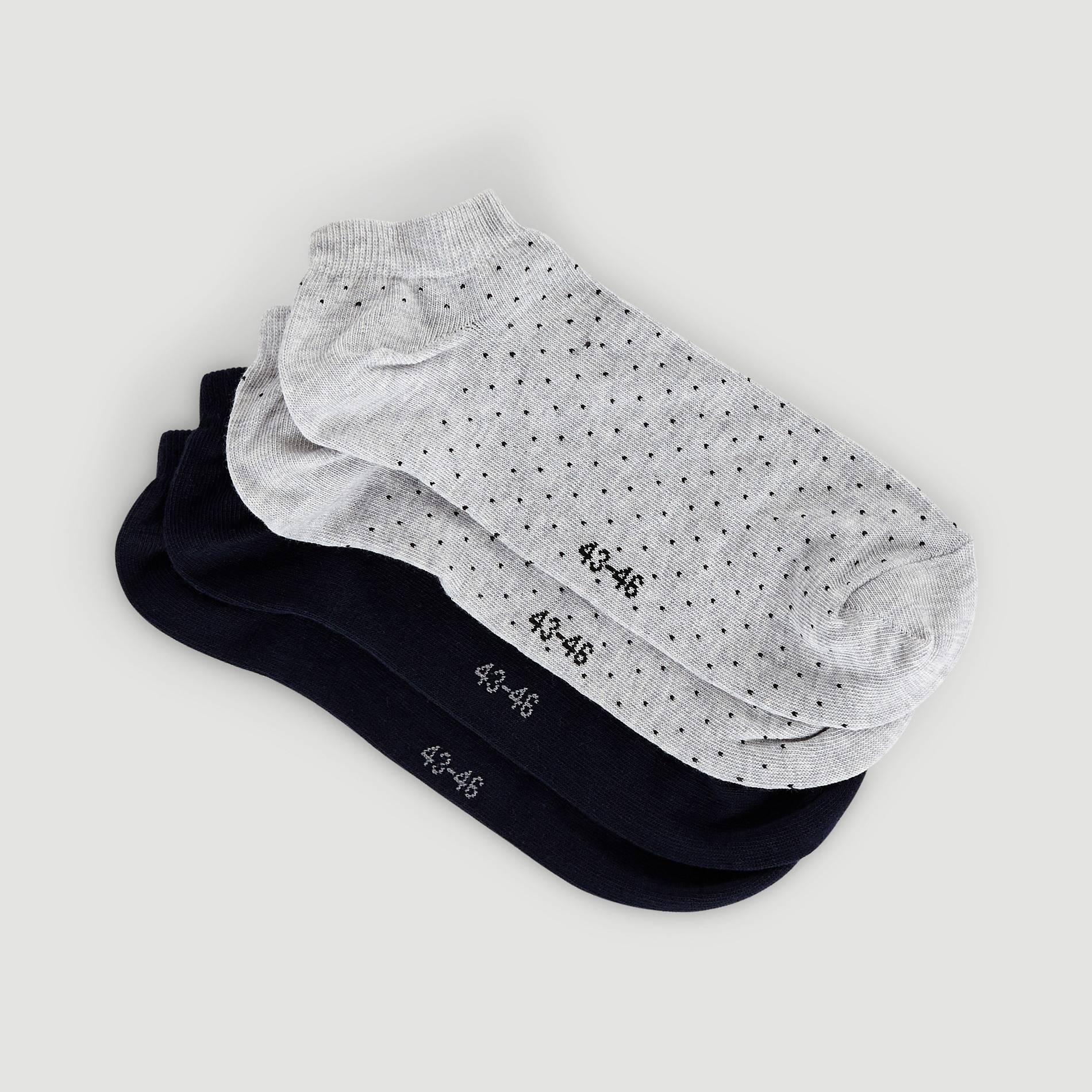 Lot de 2 paires de chaussettes invisibles à pois, Gris moyen, large image number 1
