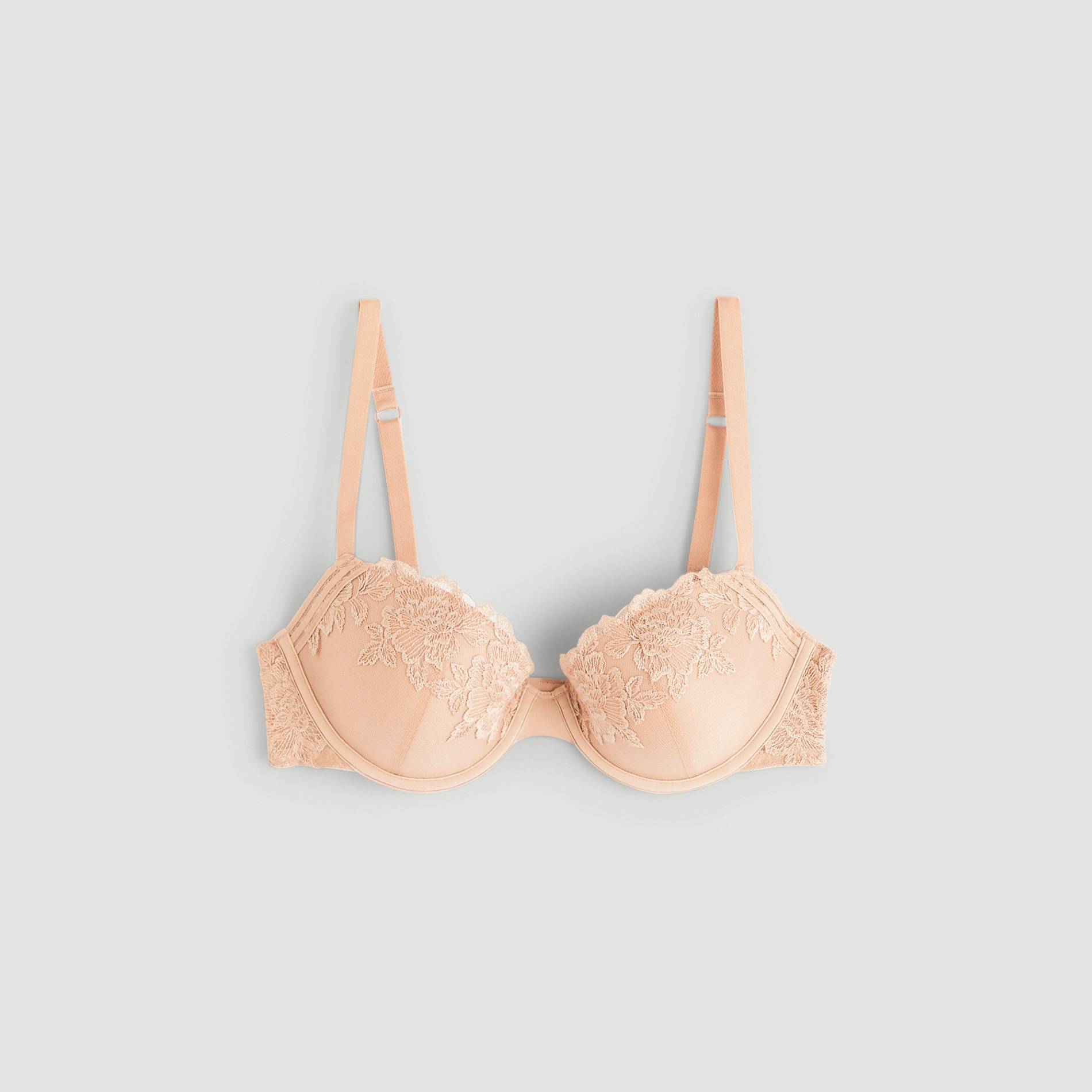 Soutien-gorge corbeille paddé en tulle brodé, Rose clair, large image number 2