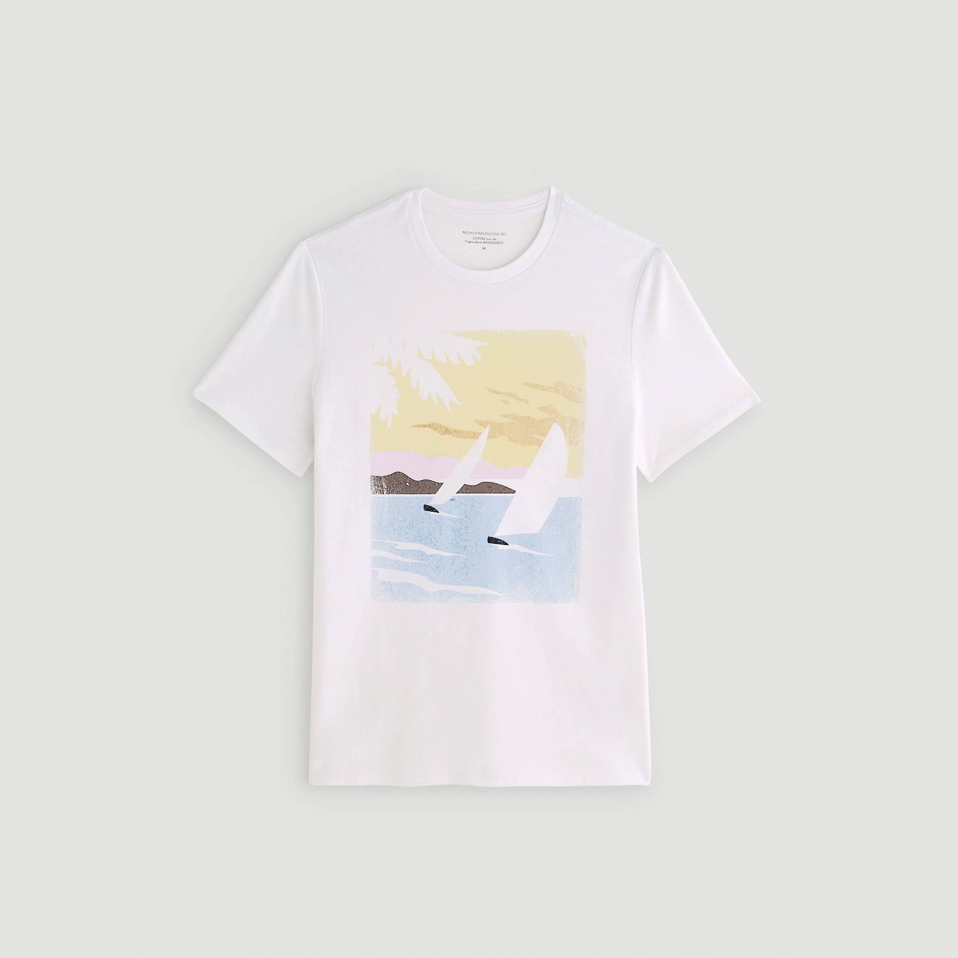 Tshirt imprimé voilier en coton issude l'agriculture biologique, Blanc, large image number 2.0