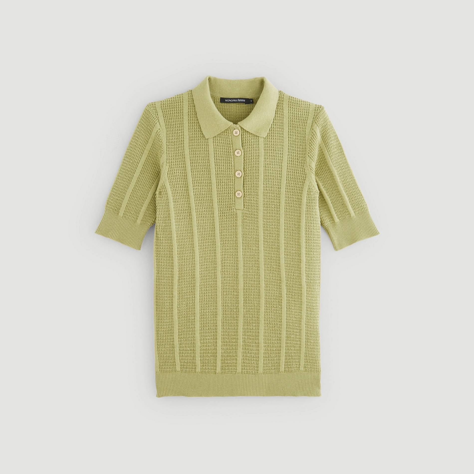 Pull polo en coton en point fantaisie, Vert, large image number 2