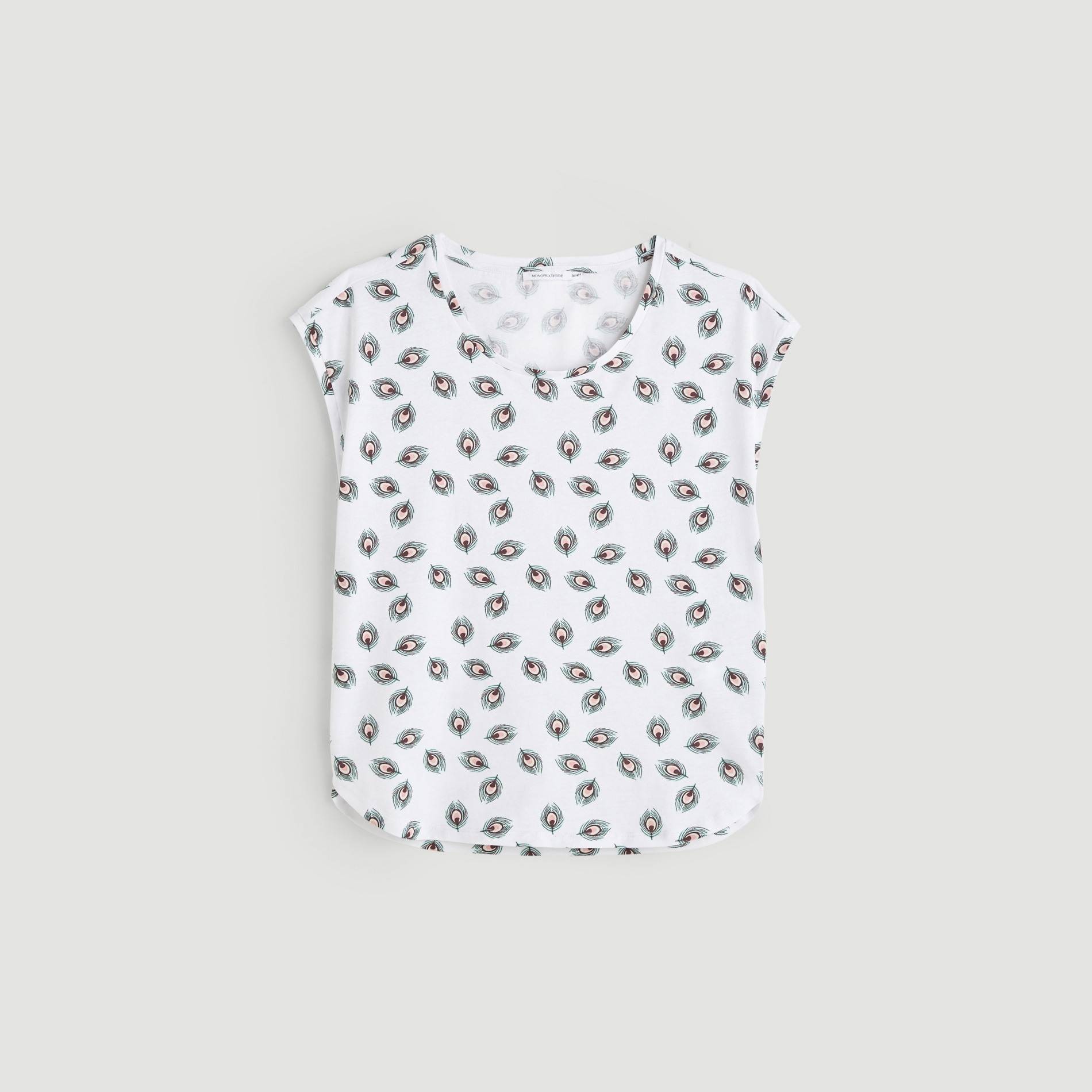 T-shirt imprimé plumes, Blanc, large image number 2.0
