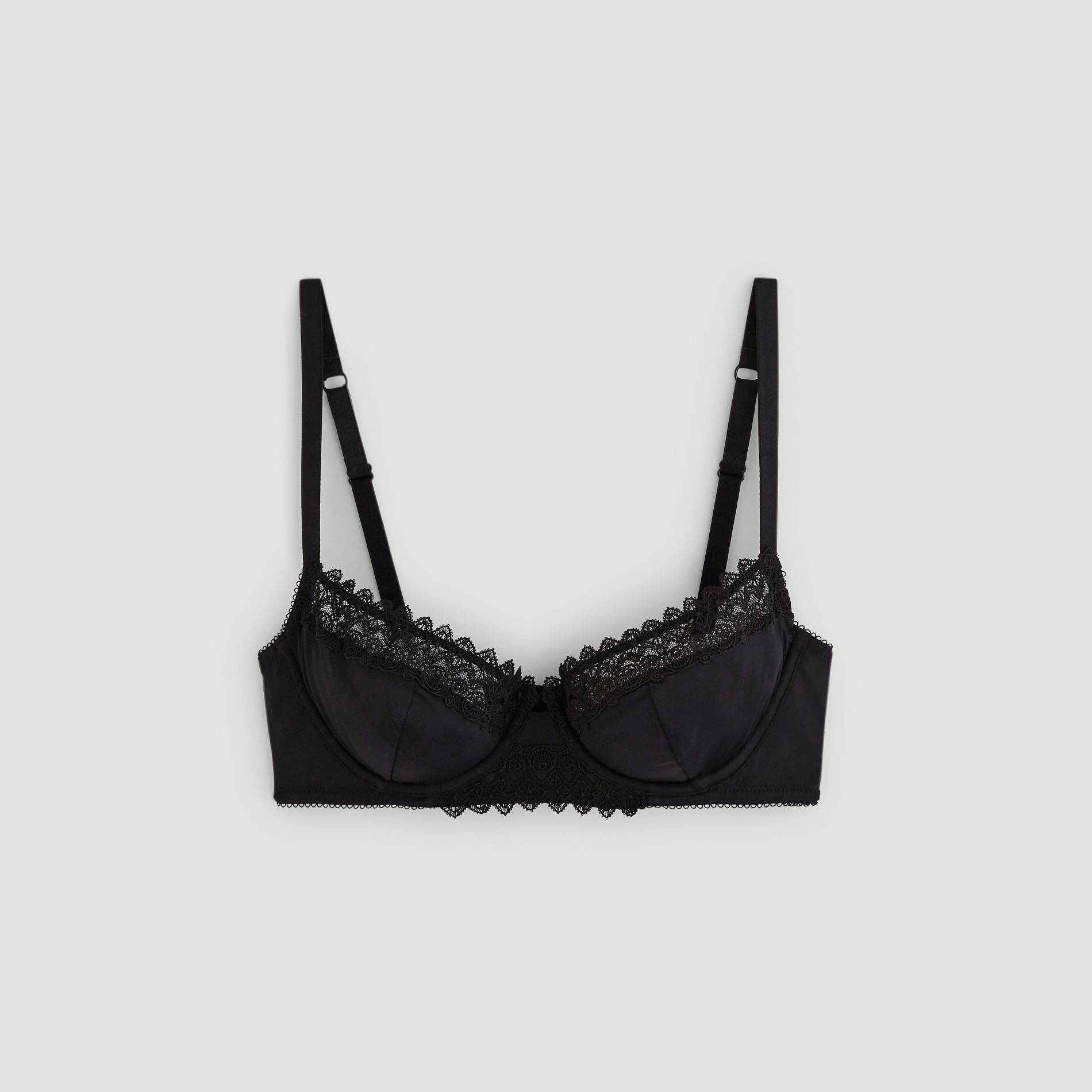 Soutien-gorge corbeille en microfibre dérail guipure, Noir, large image number 2.0
