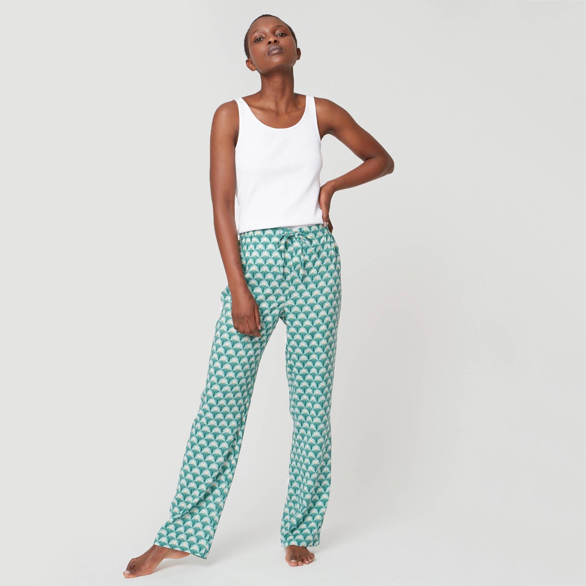 Pantalon motifs géométriques, Tilleul, large image number 0