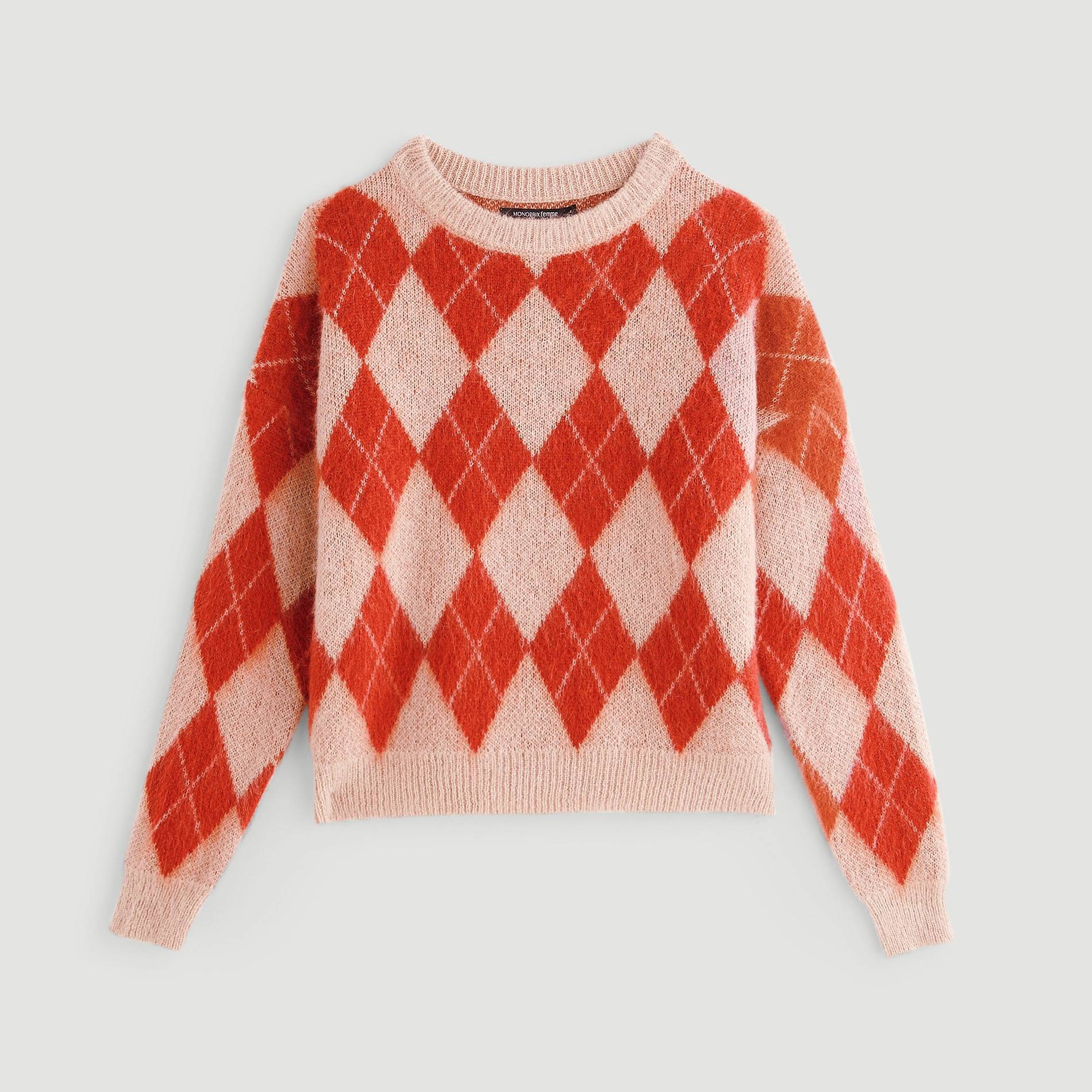 Pull italien en jacquard, Bordeaux, large image number 2.0